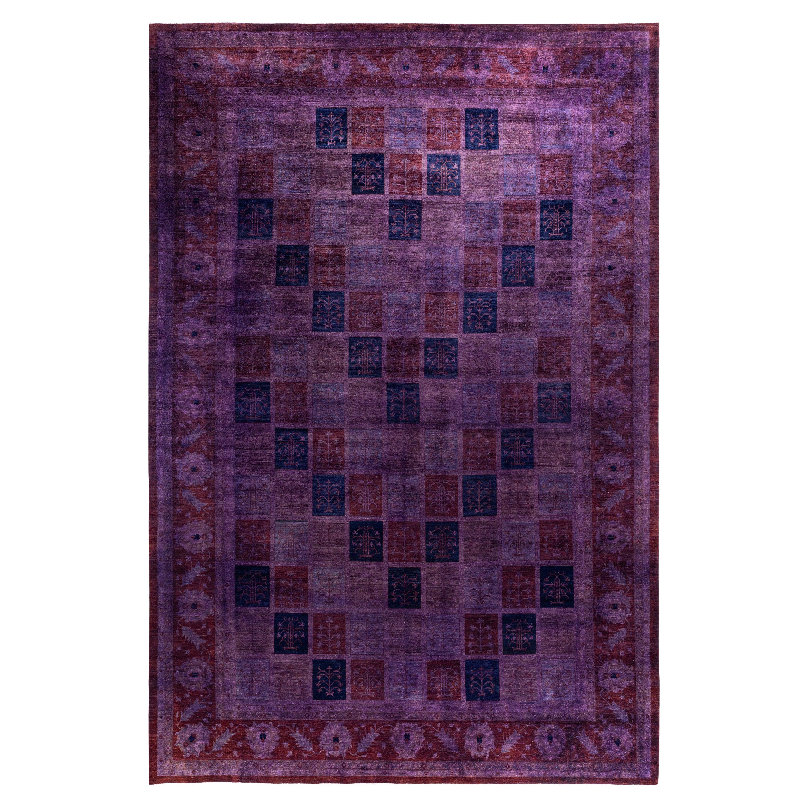Tappeto per l'area viola in lana Overdyed One of a-Kind 12' 0" x 17' 5" in vendita
