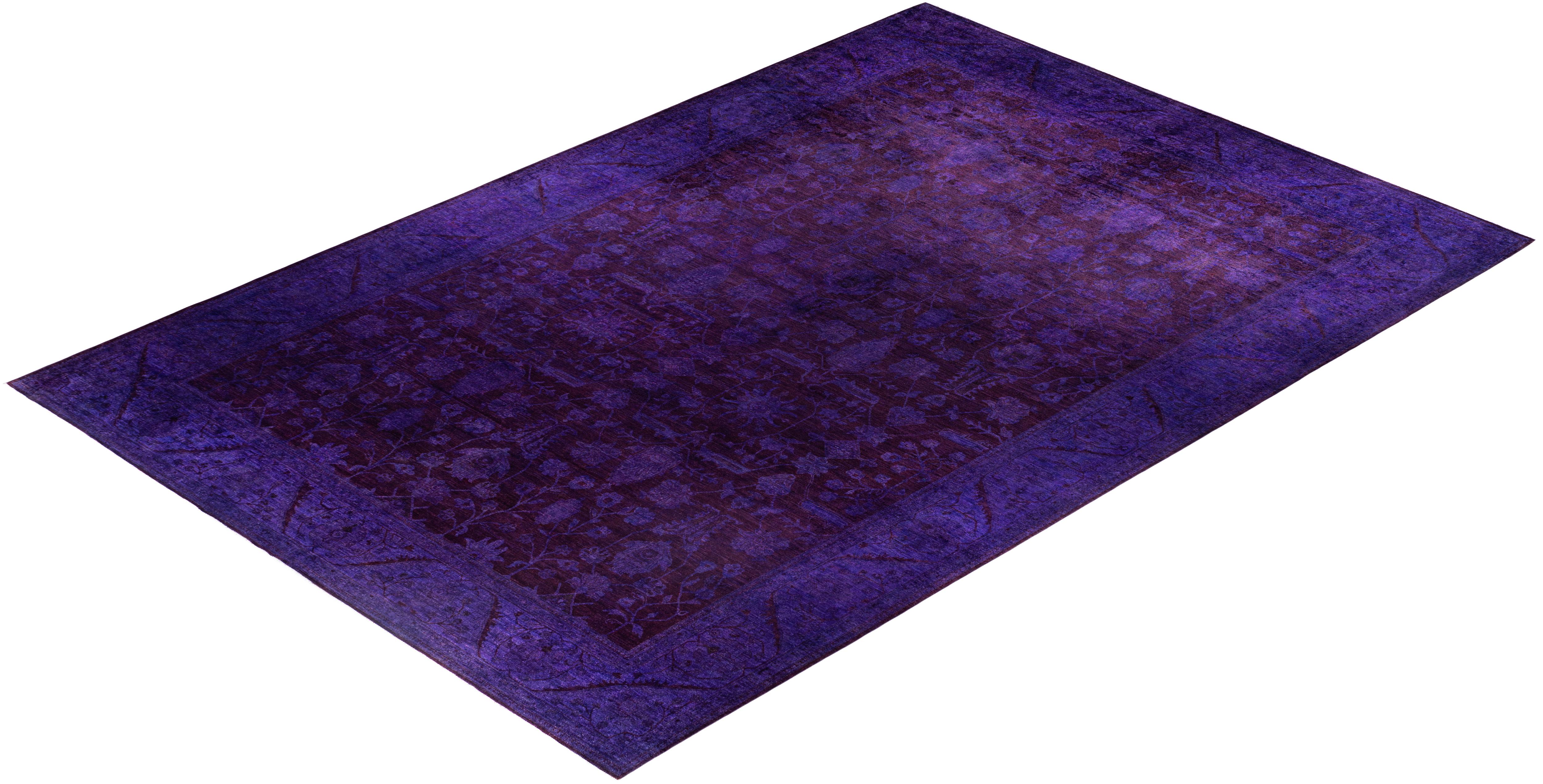 Overdyed One-of-a-Kind Wolle lila Bereich Teppich 12' 0