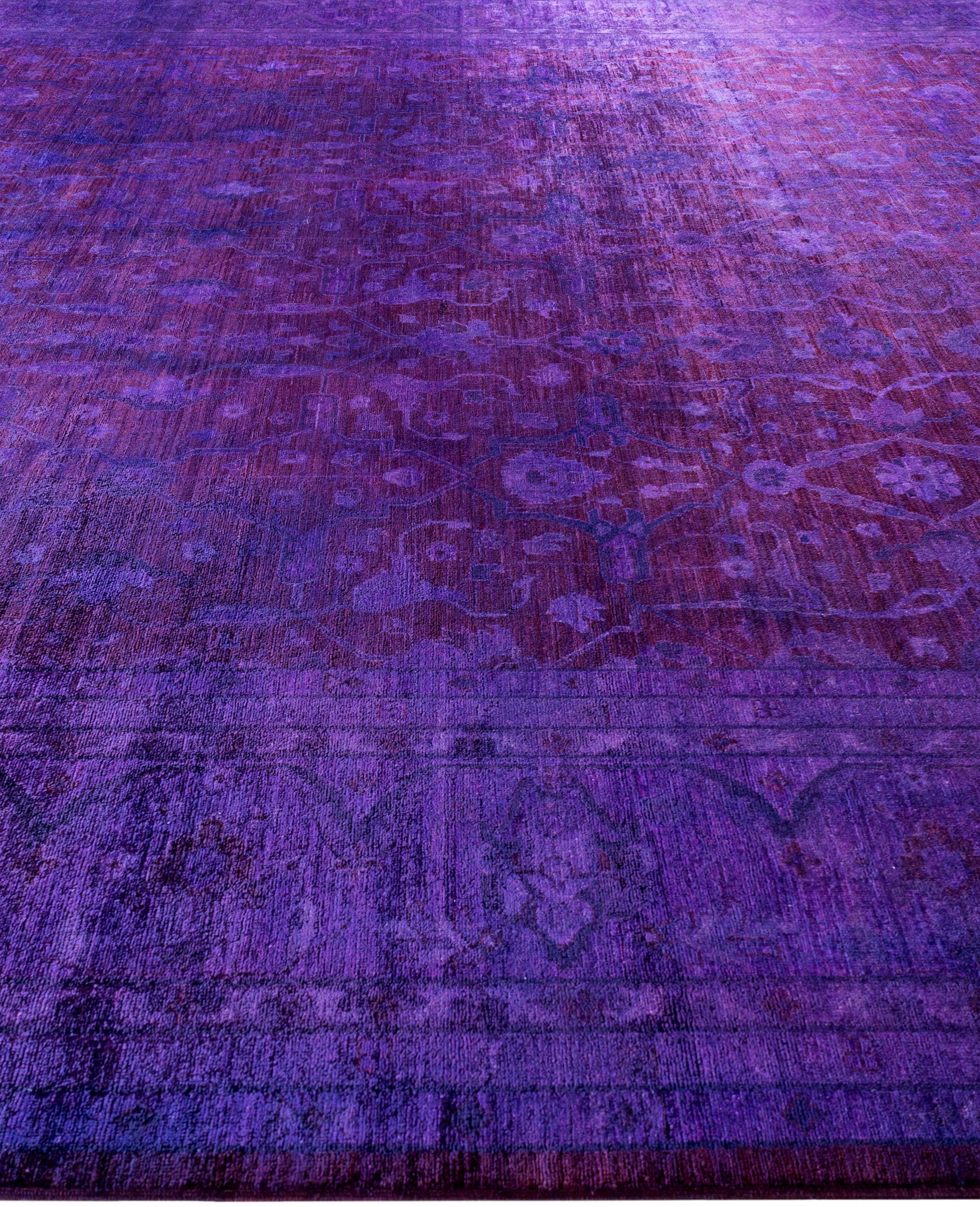 Overdyed One-of-a-Kind Wolle lila Bereich Teppich 12' 2