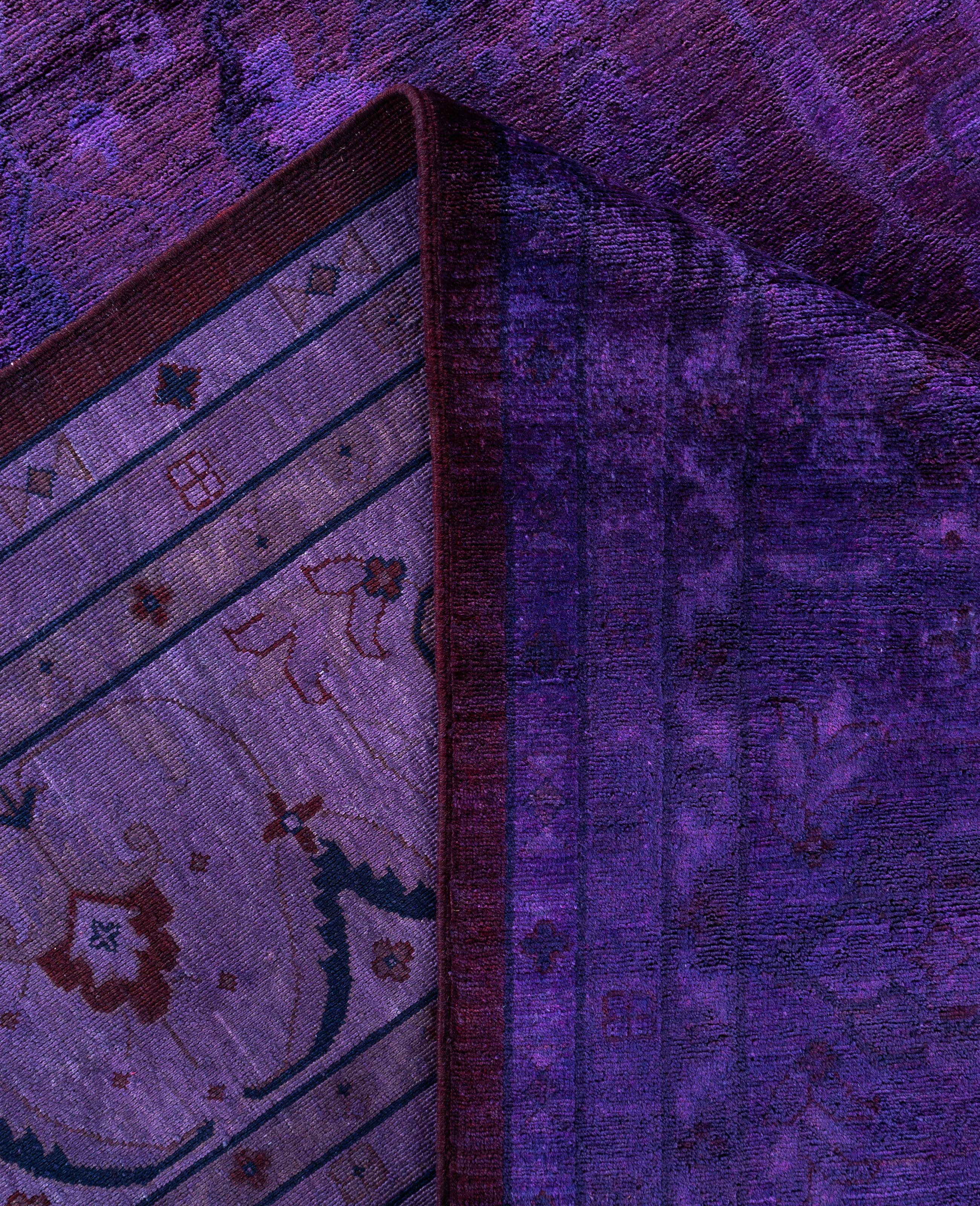 Overdyed One-of-a-Kind Wolle lila Bereich Teppich 12' 2