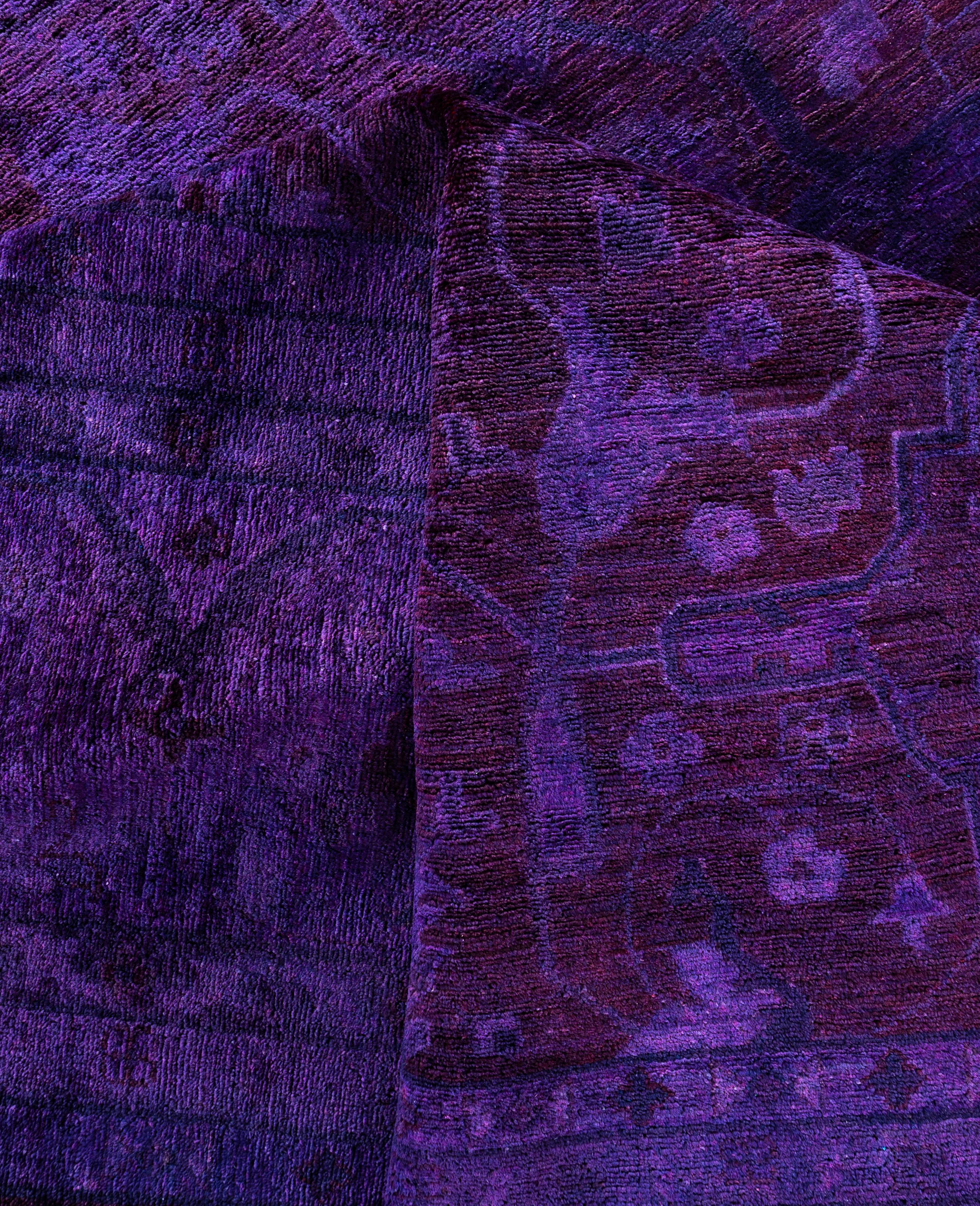 Overdyed One-of-a-Kind Wolle lila Bereich Teppich 12' 2