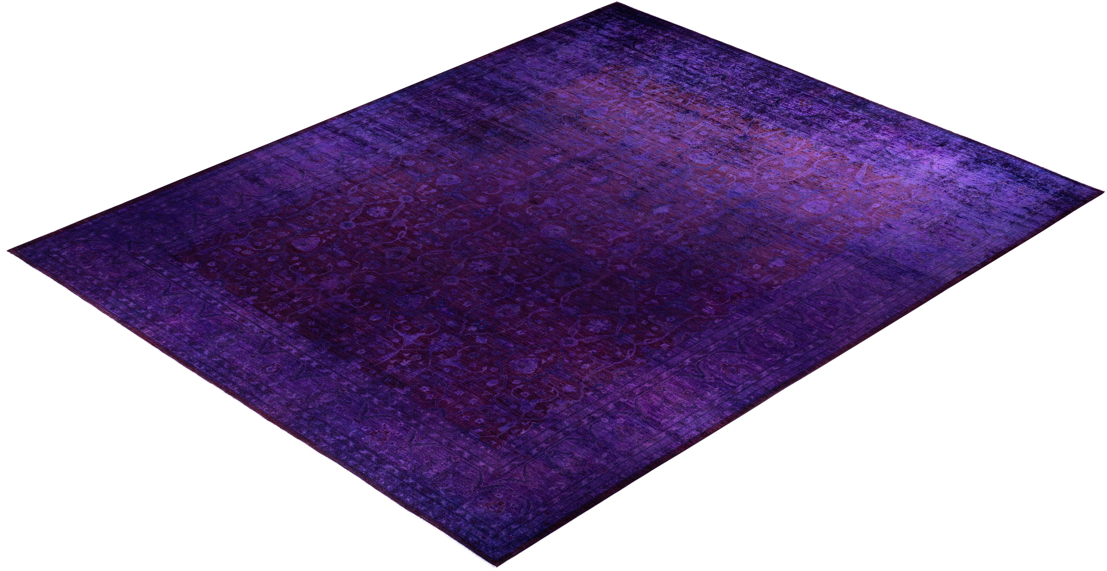 Overdyed One-of-a-Kind Wolle lila Bereich Teppich 12' 2