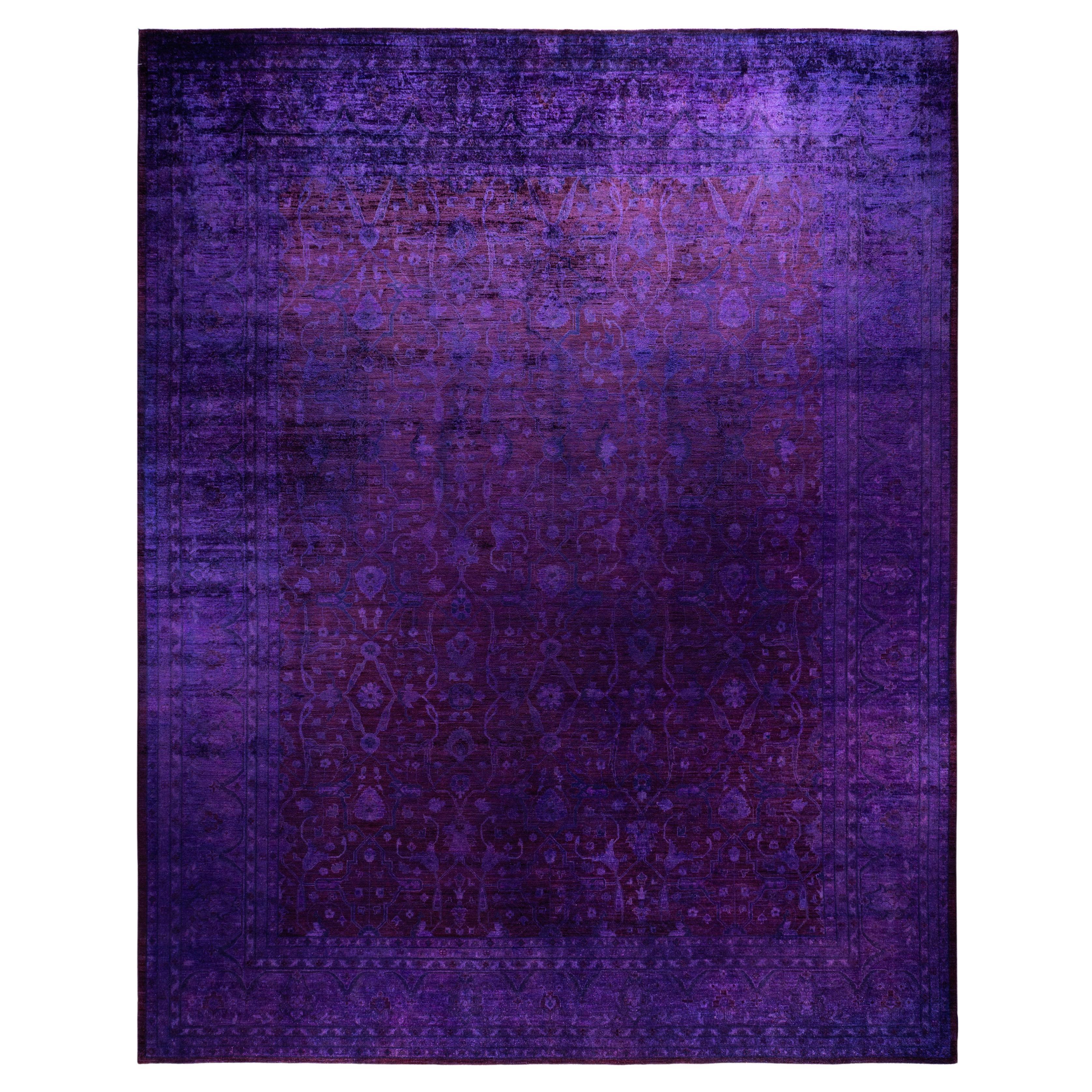 Overdyed One-of-a-Kind Wolle lila Bereich Teppich 12' 2" x 15' 1" im Angebot