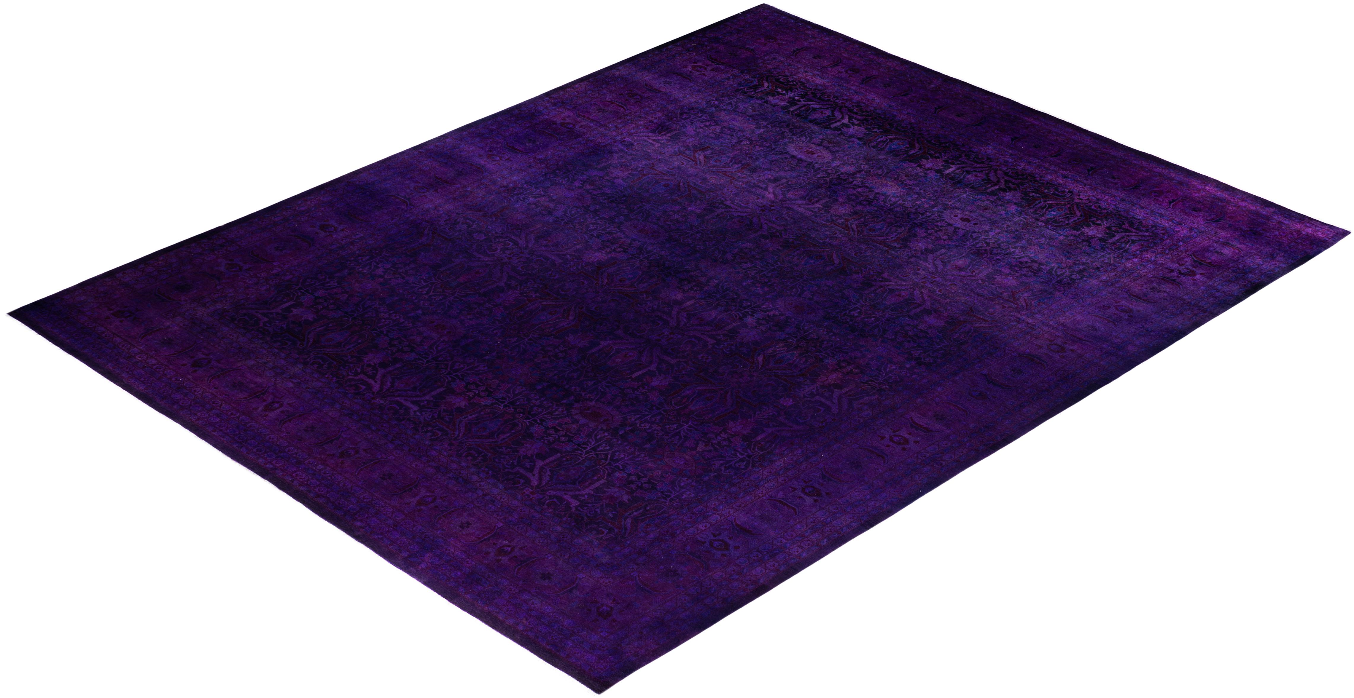 Alfombra de lana Overdyed Única en su género Morado 12' 3