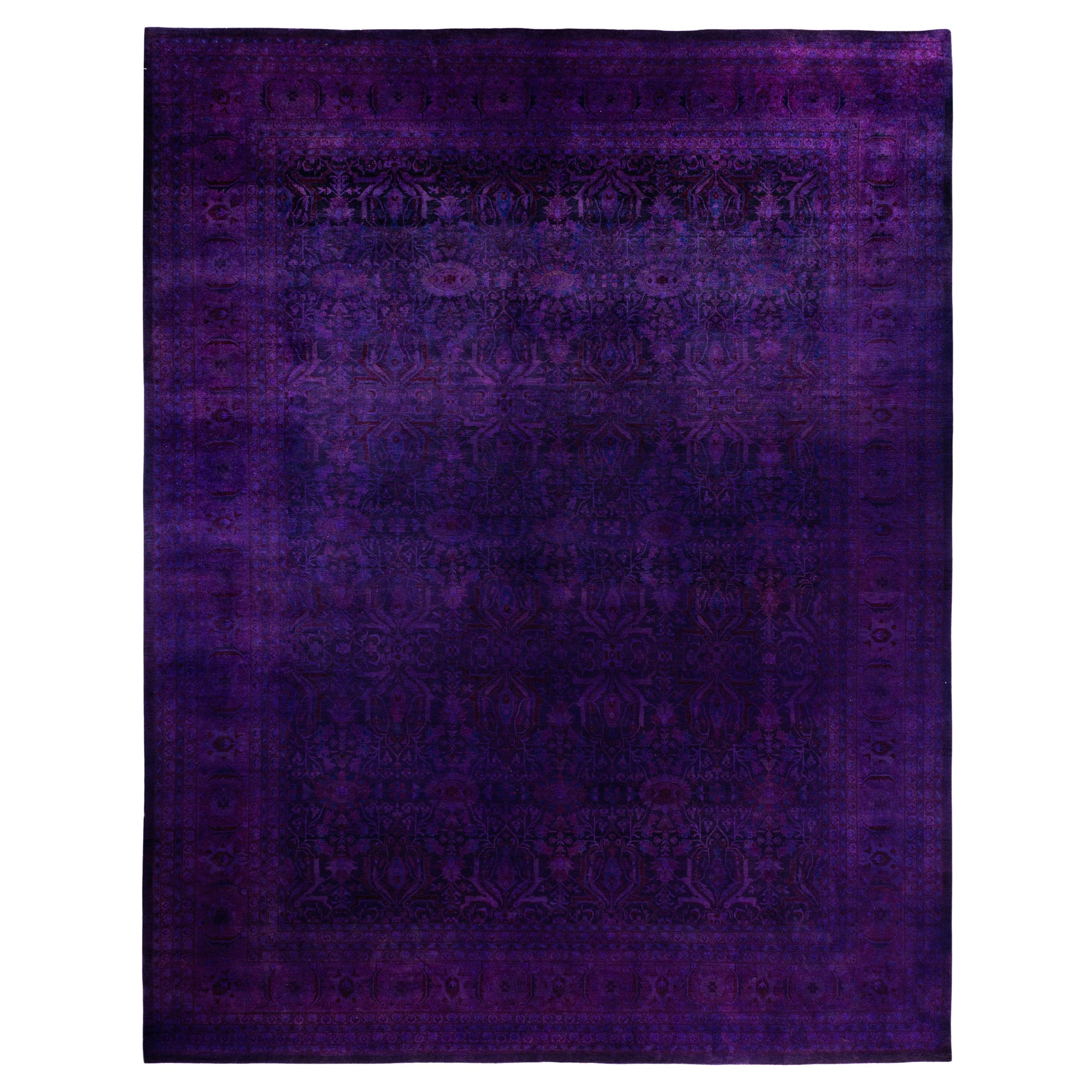 Alfombra de lana Overdyed Única en su género Morado 12' 3" x 15' 4"