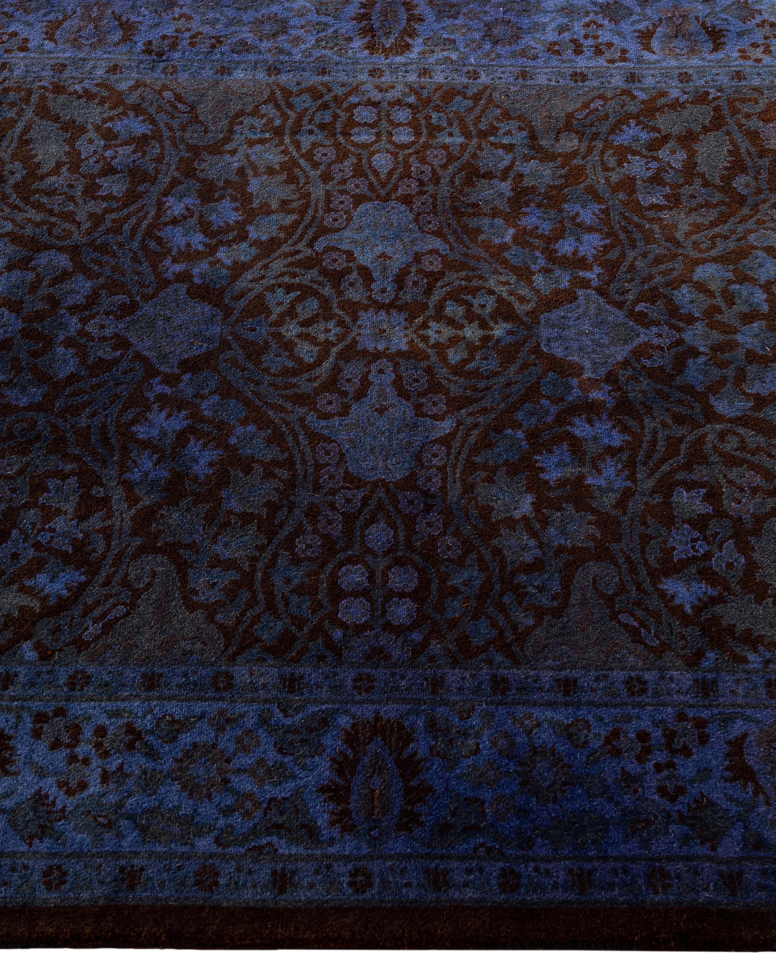 Annodato a mano Tappeto per l'area viola in lana Overdyed One of a-Kind 3' 2