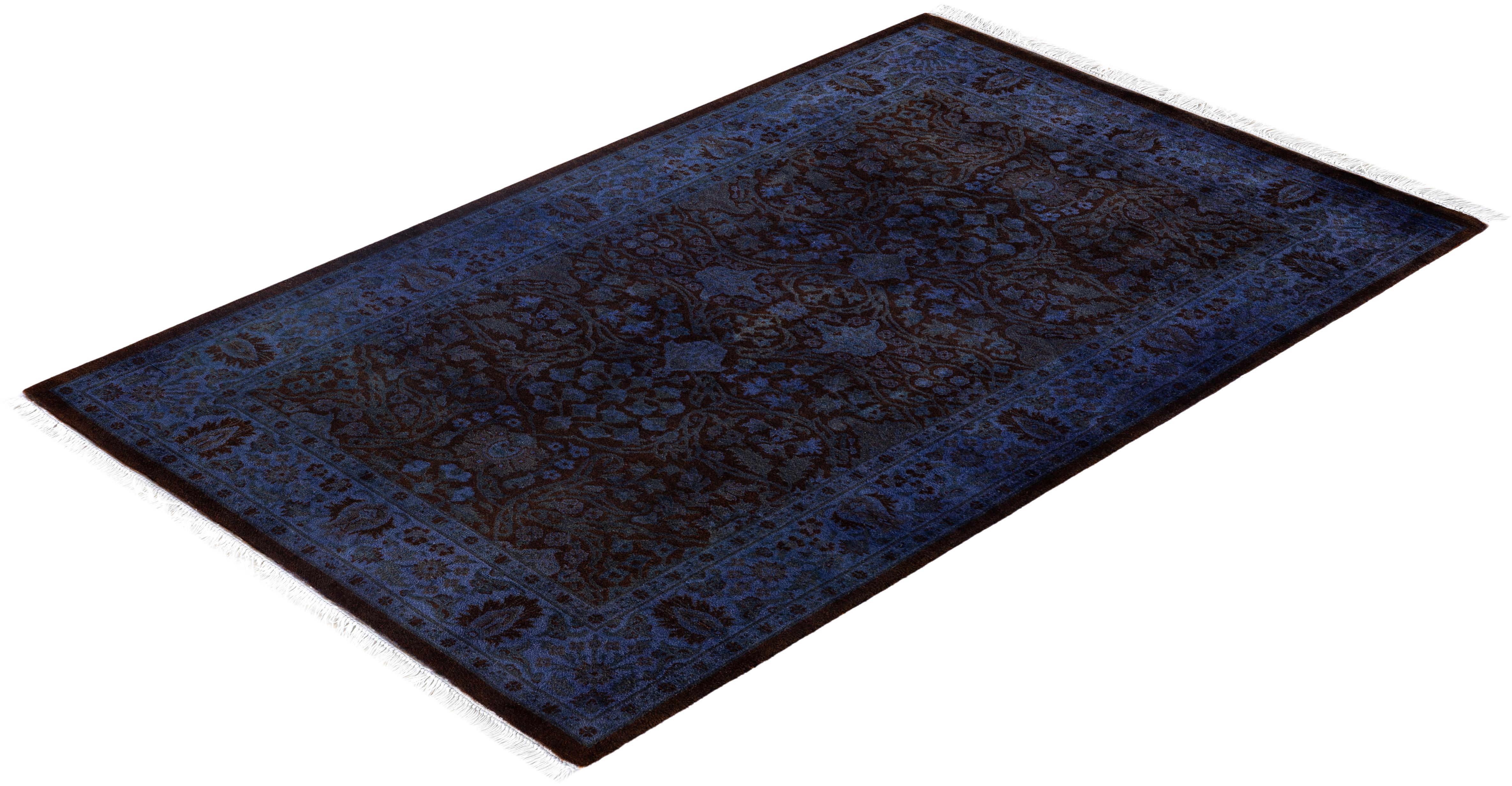 Tappeto per l'area viola in lana Overdyed One of a-Kind 3' 2