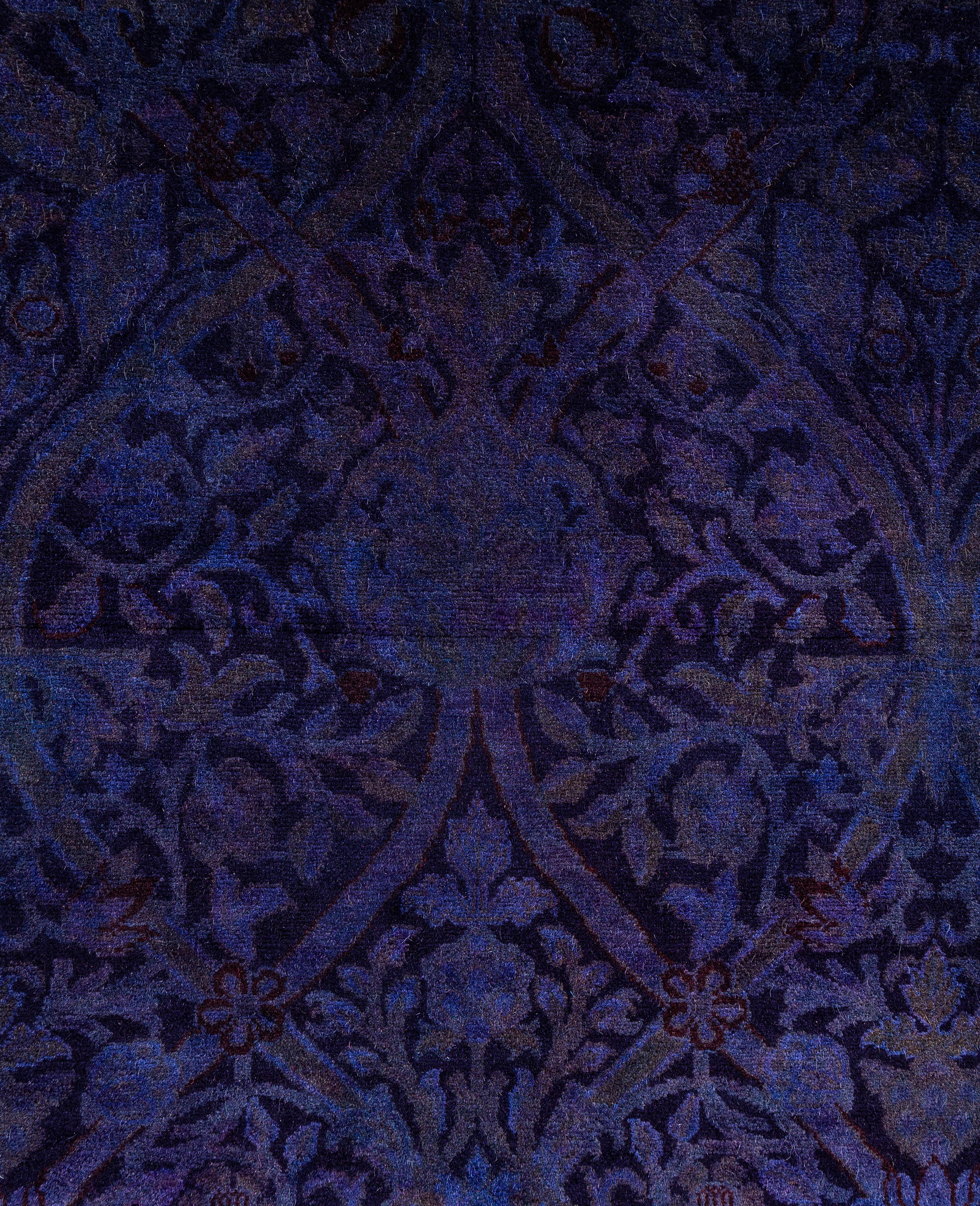 Pakistani Overdyed One-of-a-Kind Wool Purple Area Rug 4' 0