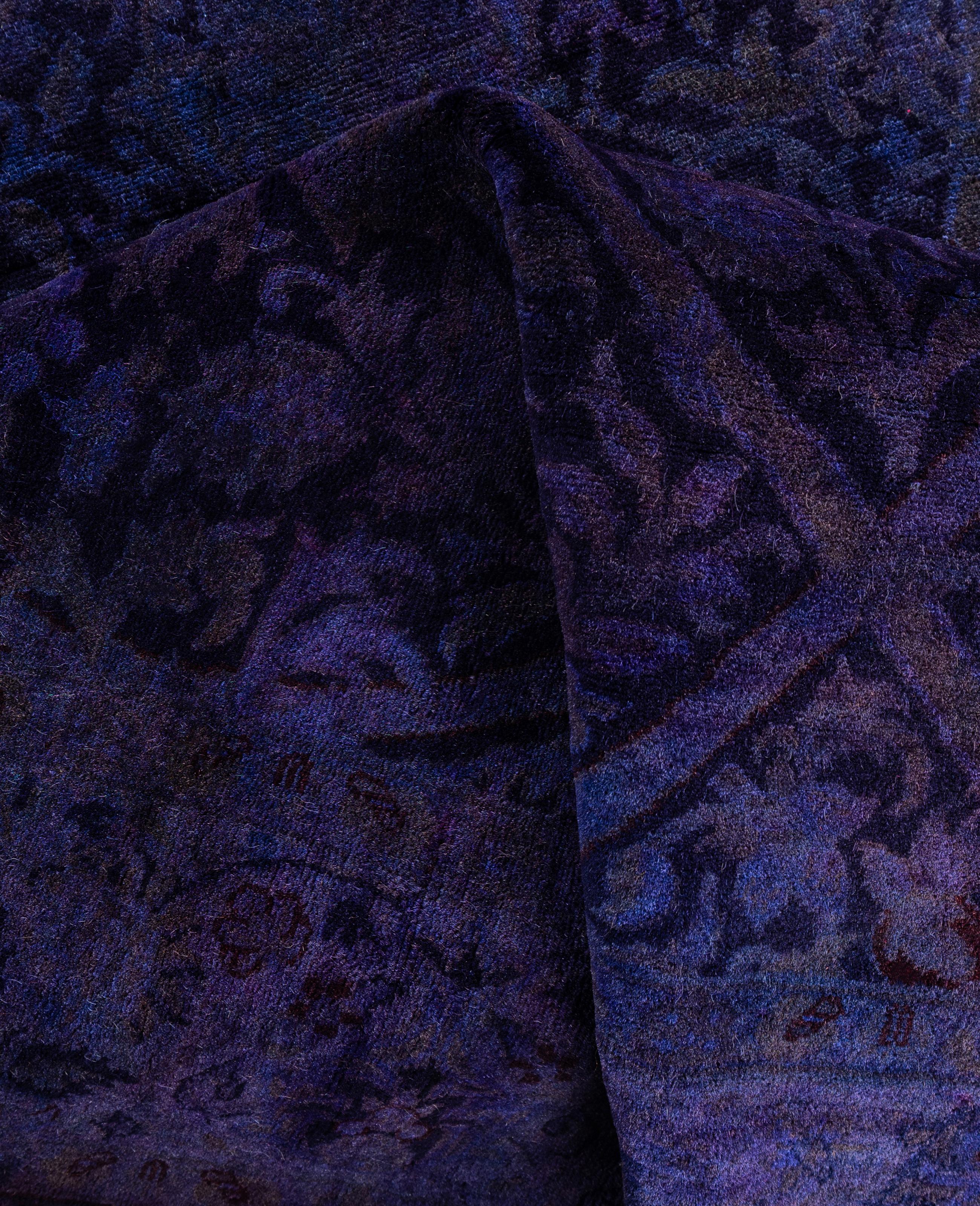 Overdyed One-of-a-Kind Wool Purple Area Rug 4' 0