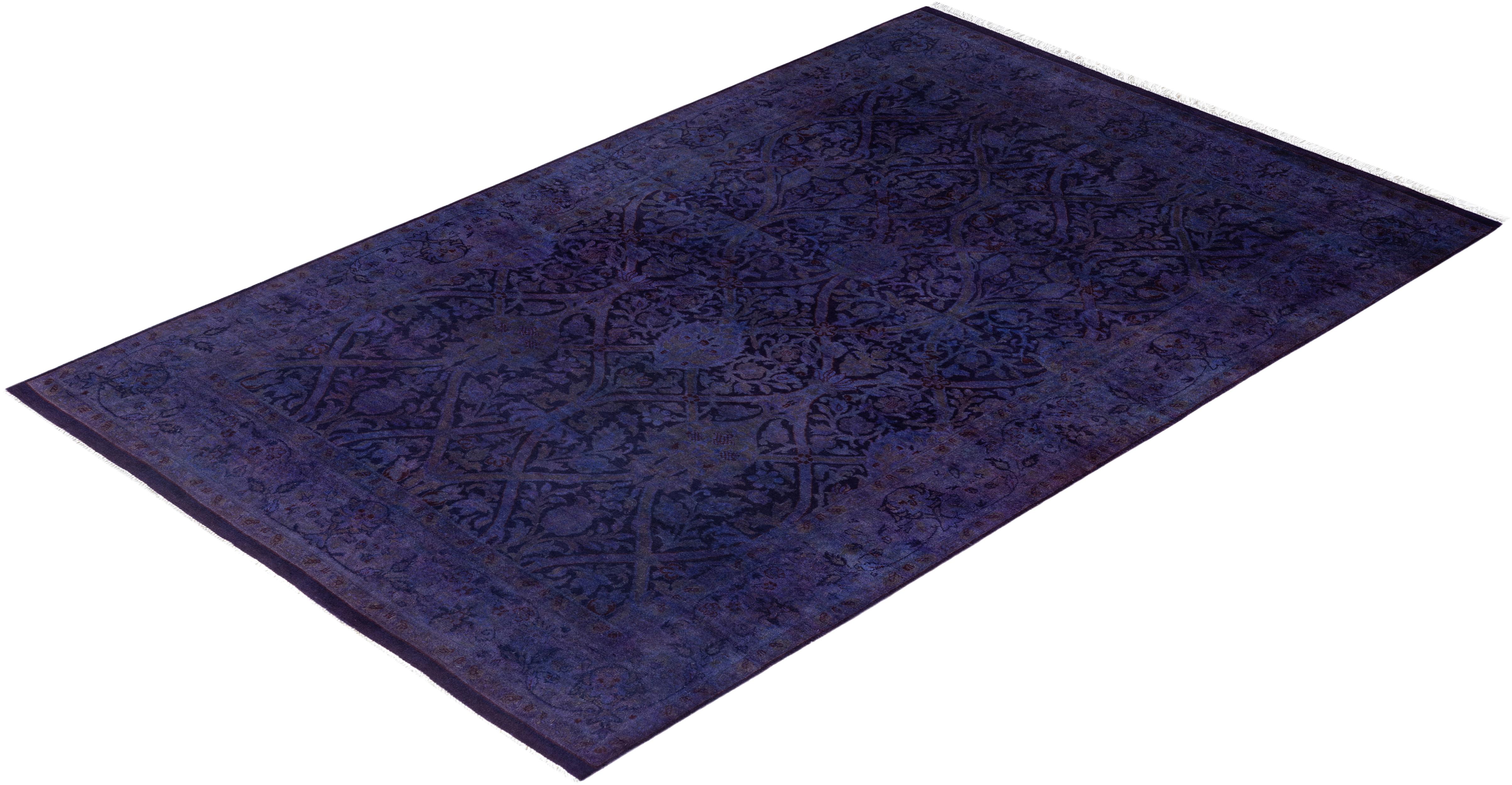 Overdyed One-of-a-Kind Wool Purple Area Rug 4' 0