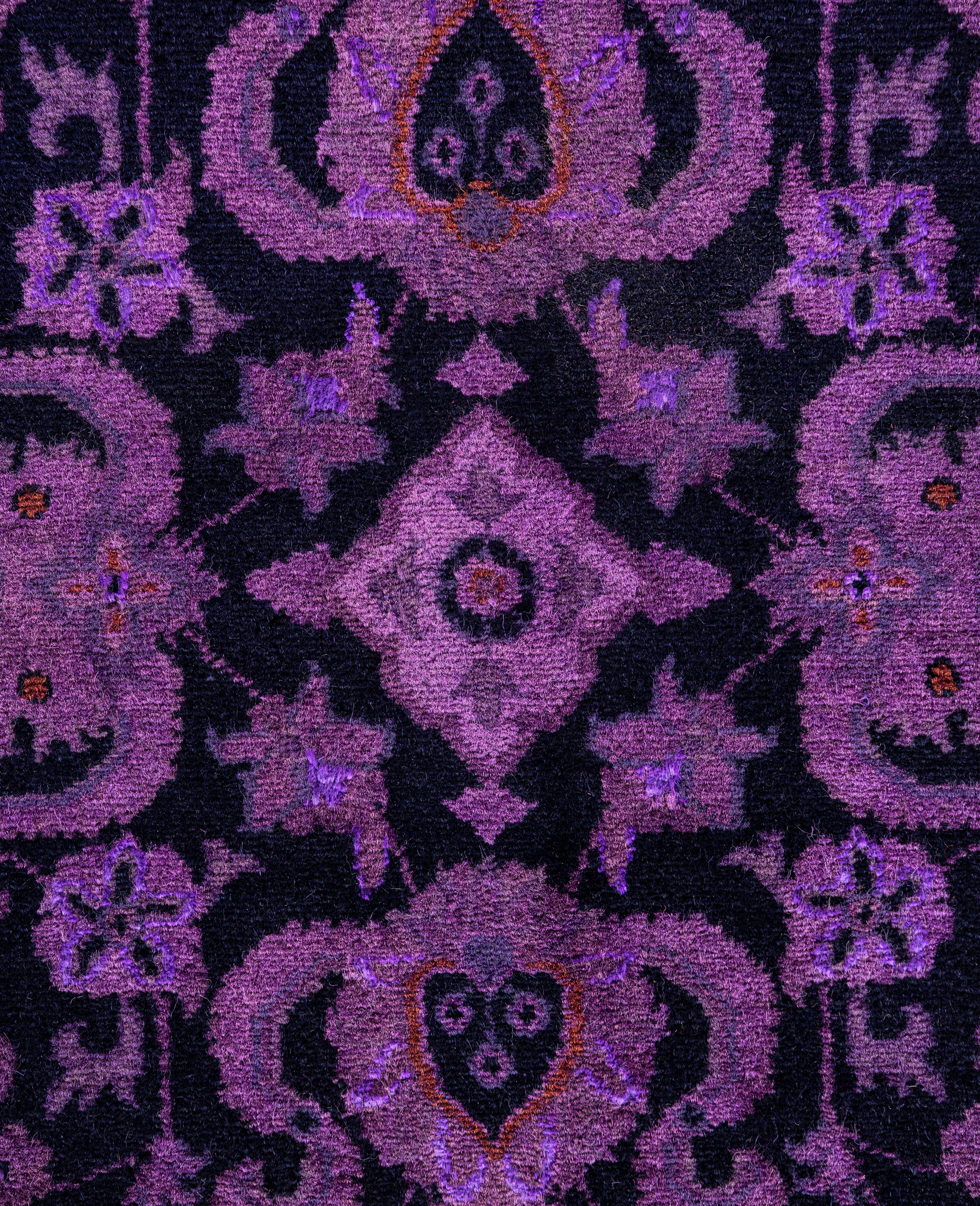 Pakistani Overdyed One-of-a-Kind Wool Purple Area Rug 4' 1