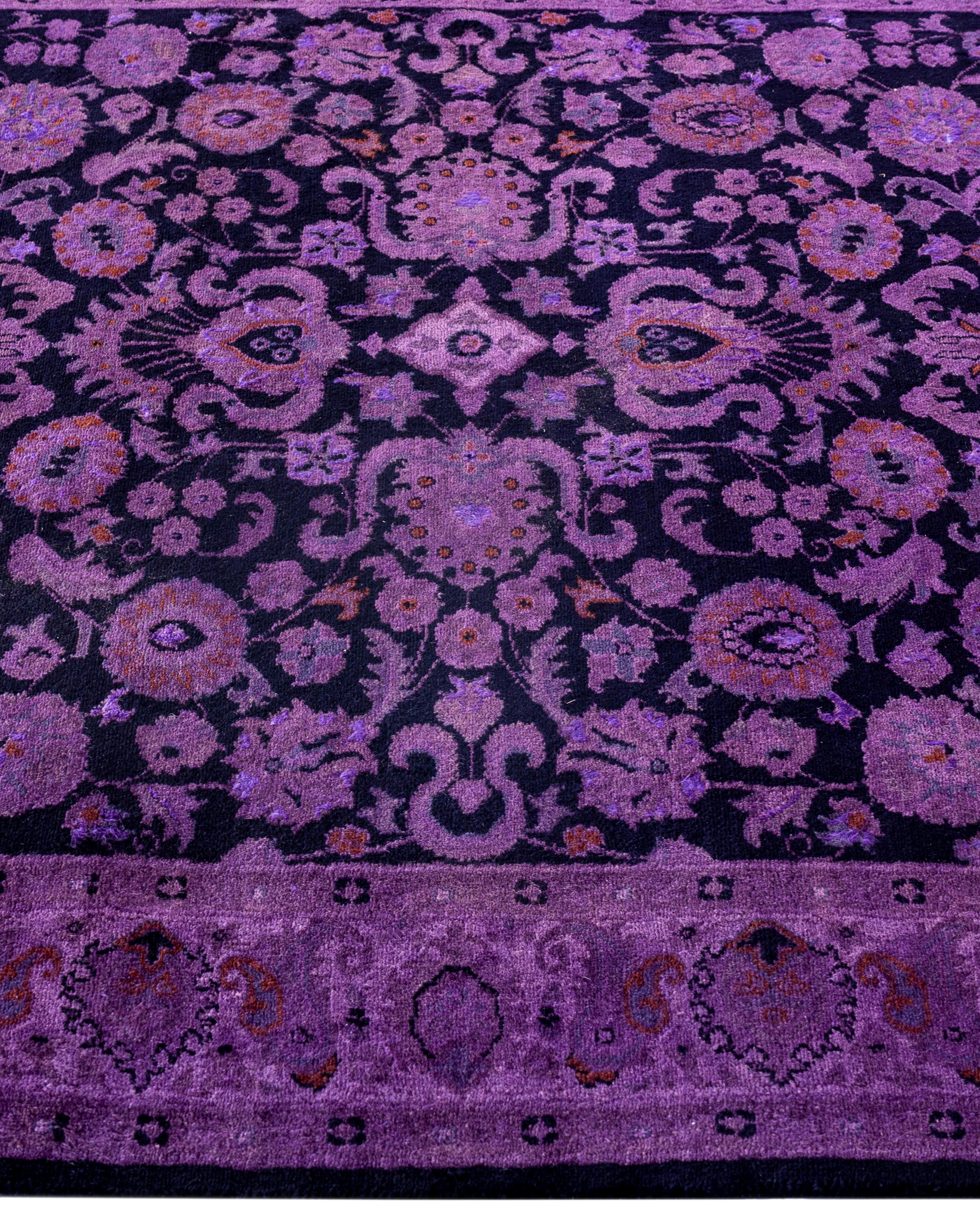 Hand-Knotted Overdyed One-of-a-Kind Wool Purple Area Rug 4' 1