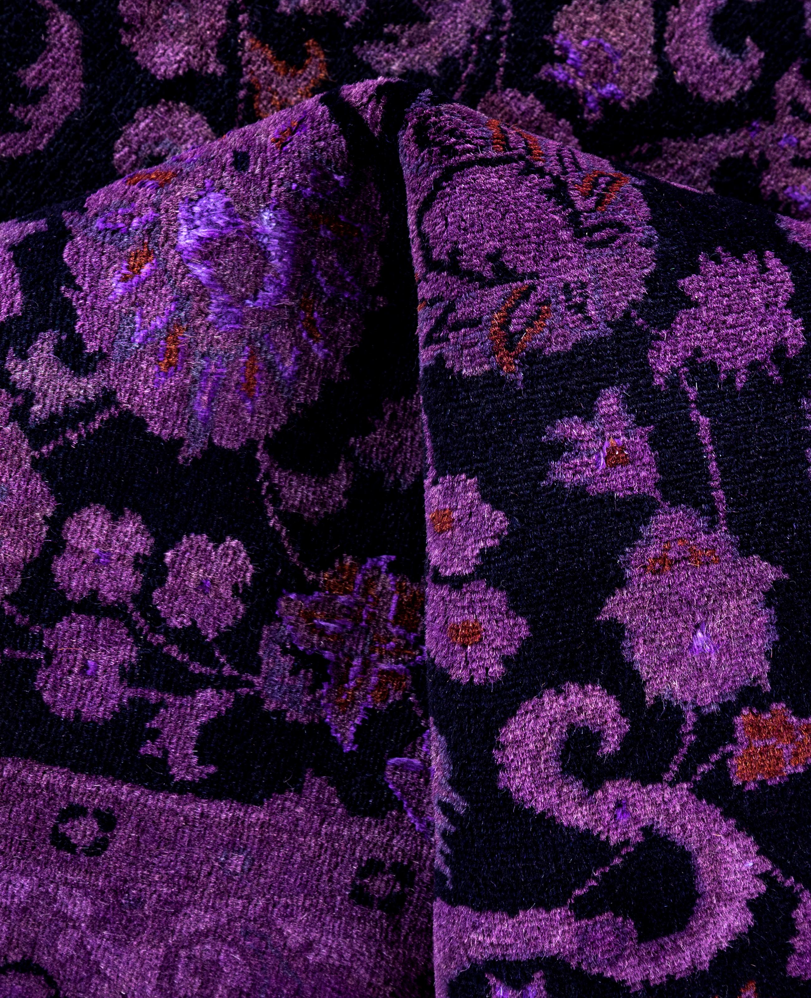 Overdyed One-of-a-Kind Wool Purple Area Rug 4' 1