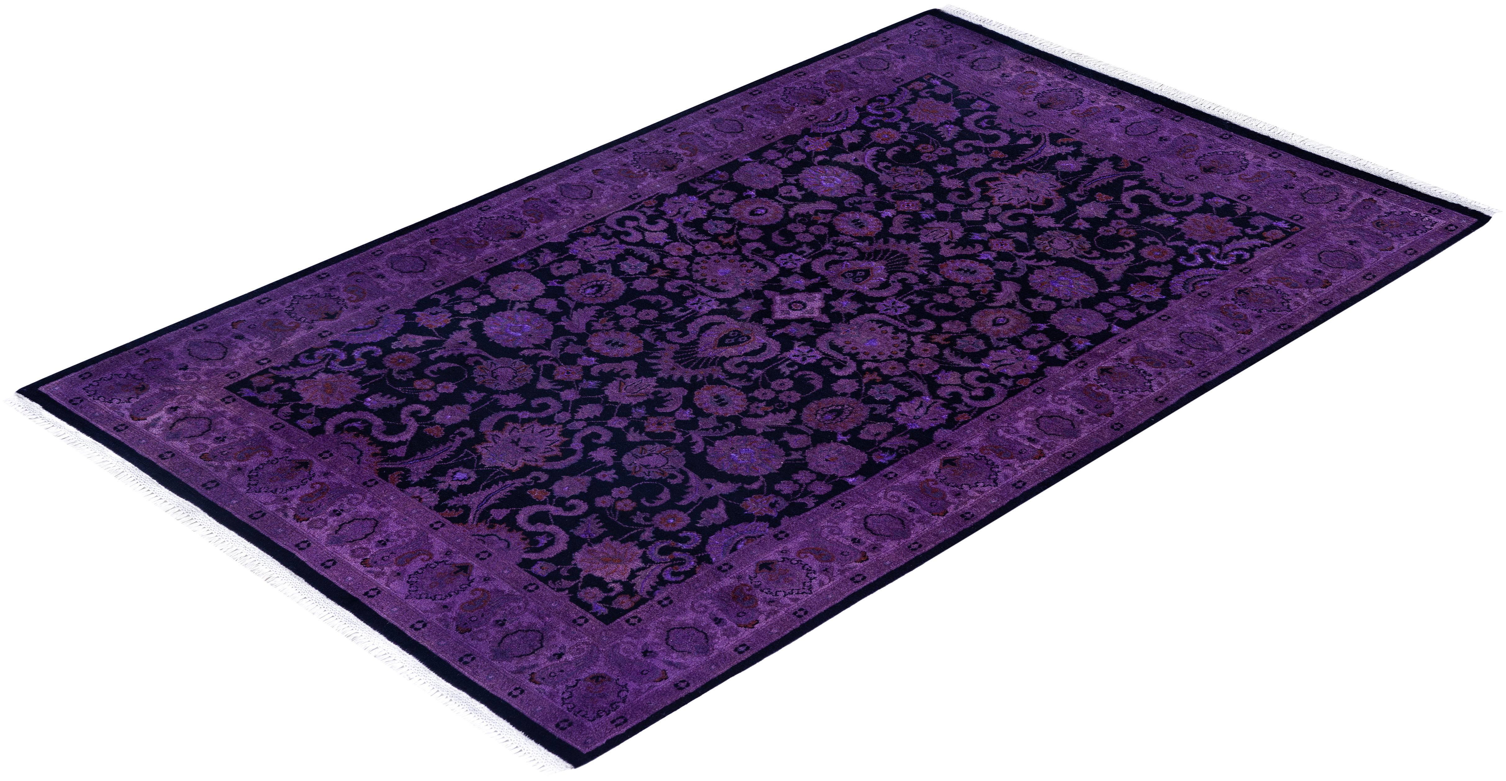 Overdyed One-of-a-Kind Wool Purple Area Rug 4' 1