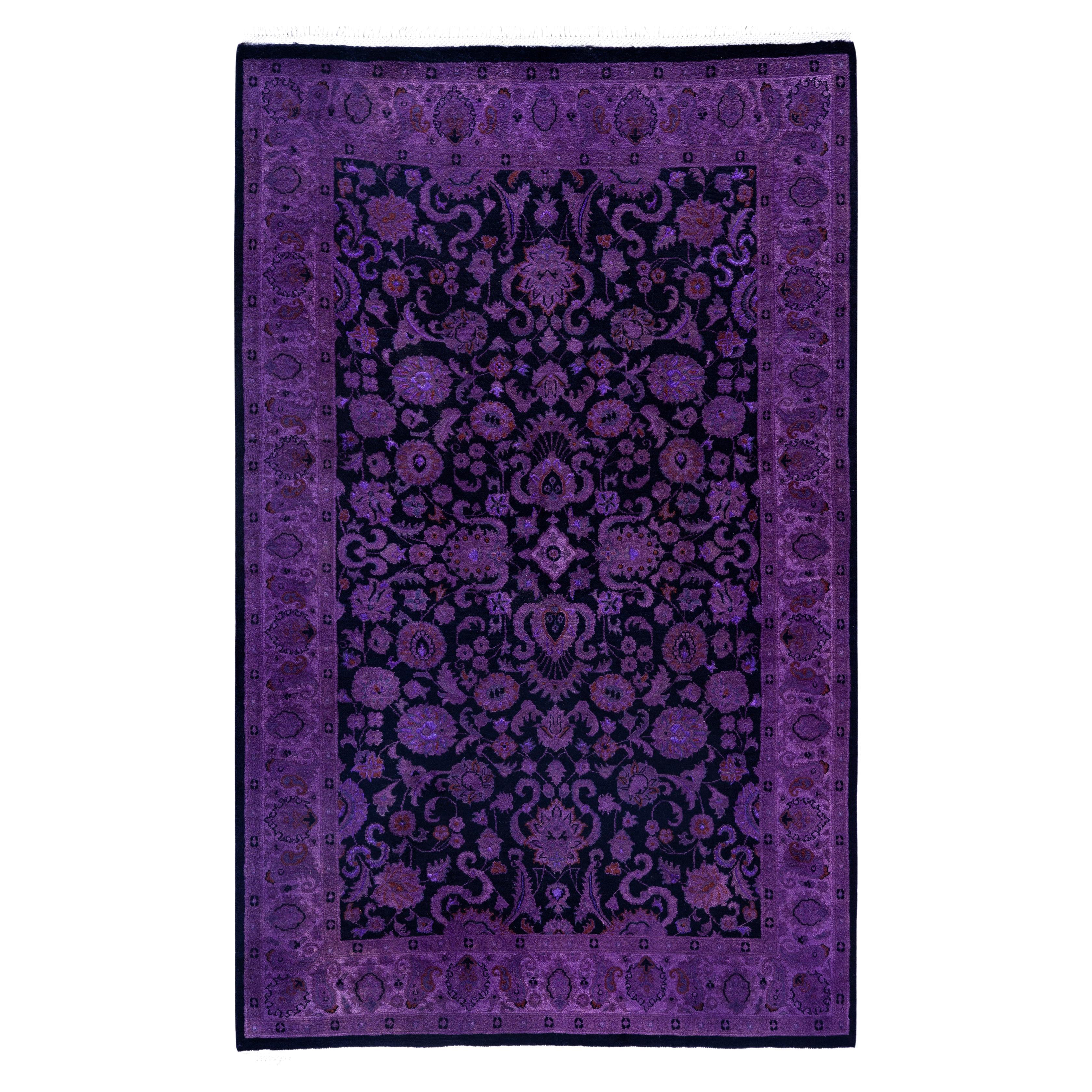 Overdyed One-of-a-Kind Wool Purple Area Rug 4' 1" x 6' 6" For Sale