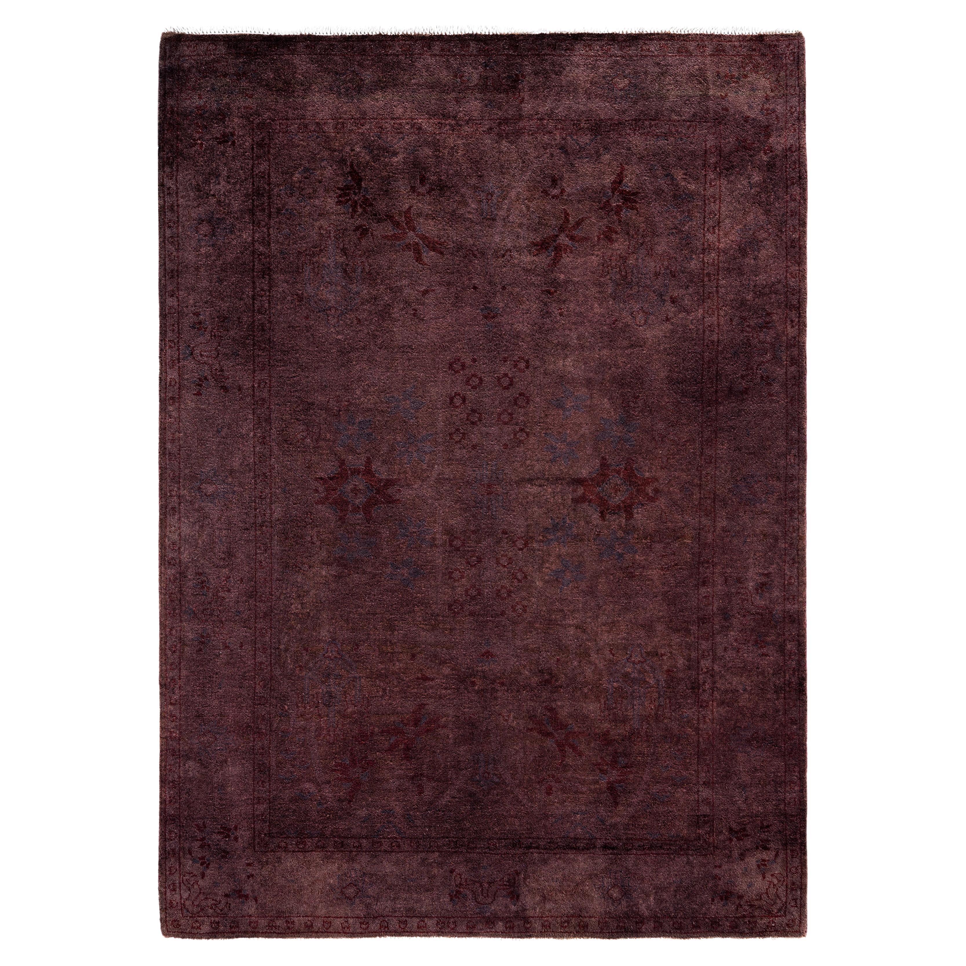 Alfombra de lana Overdyed Única en su género Morada 4' 2" x 5' 9"