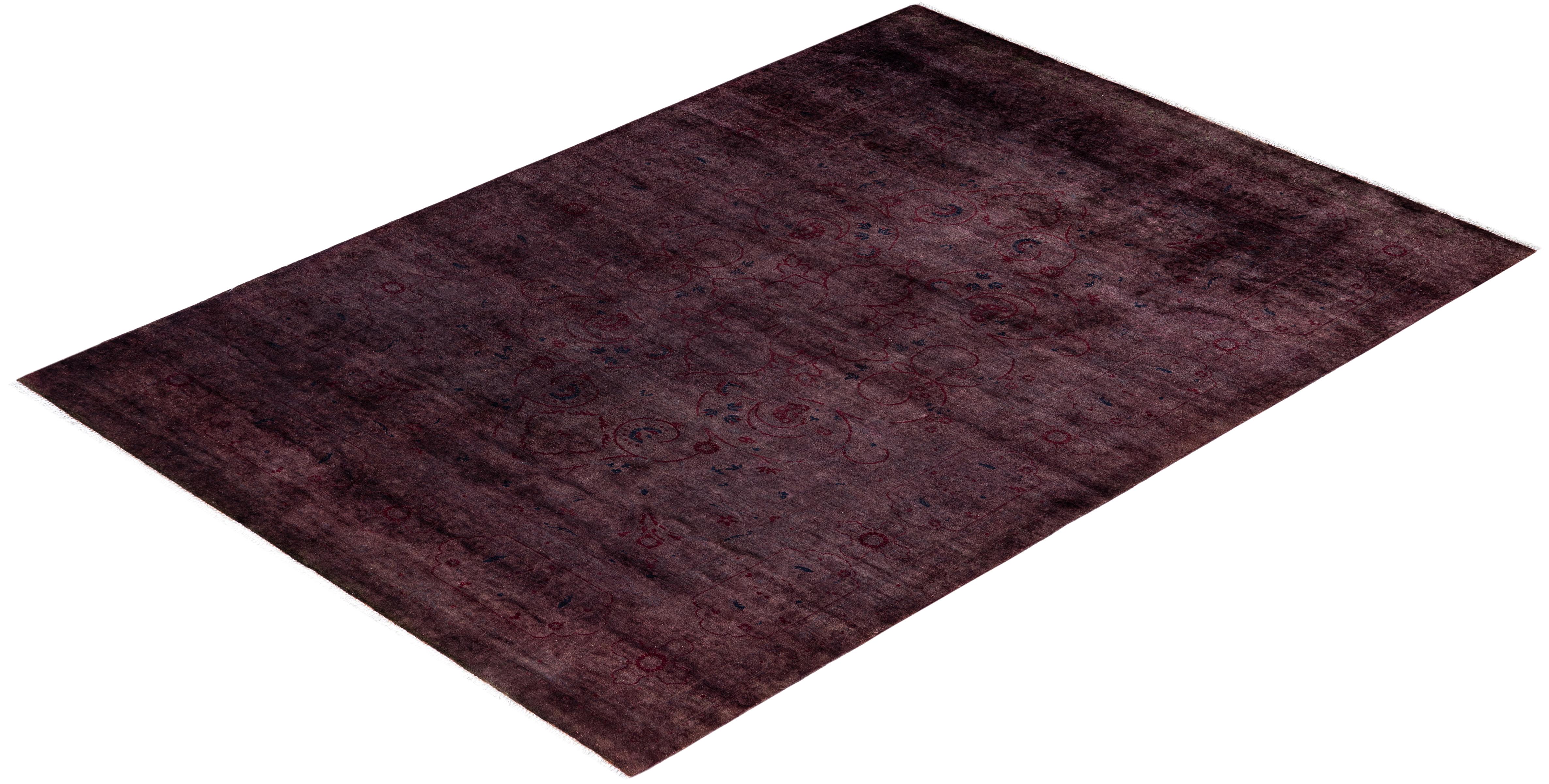 Alfombra de lana Overdyed Única en su género Púrpura 4' 8