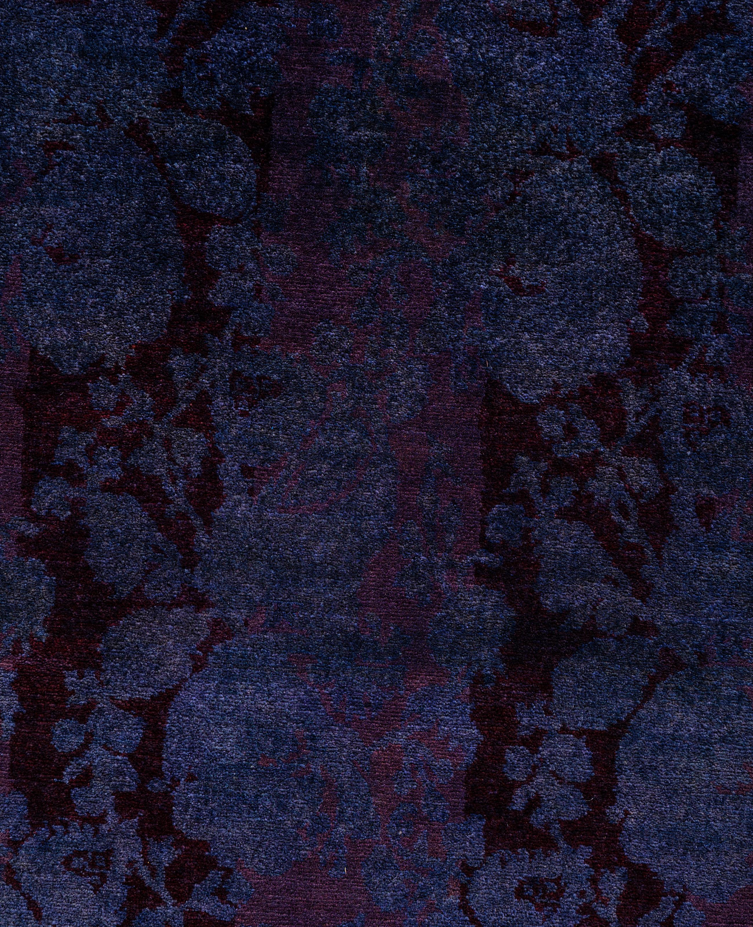 Pakistani Overdyed One-of-a-Kind Wool Purple Area Rug 5' 1