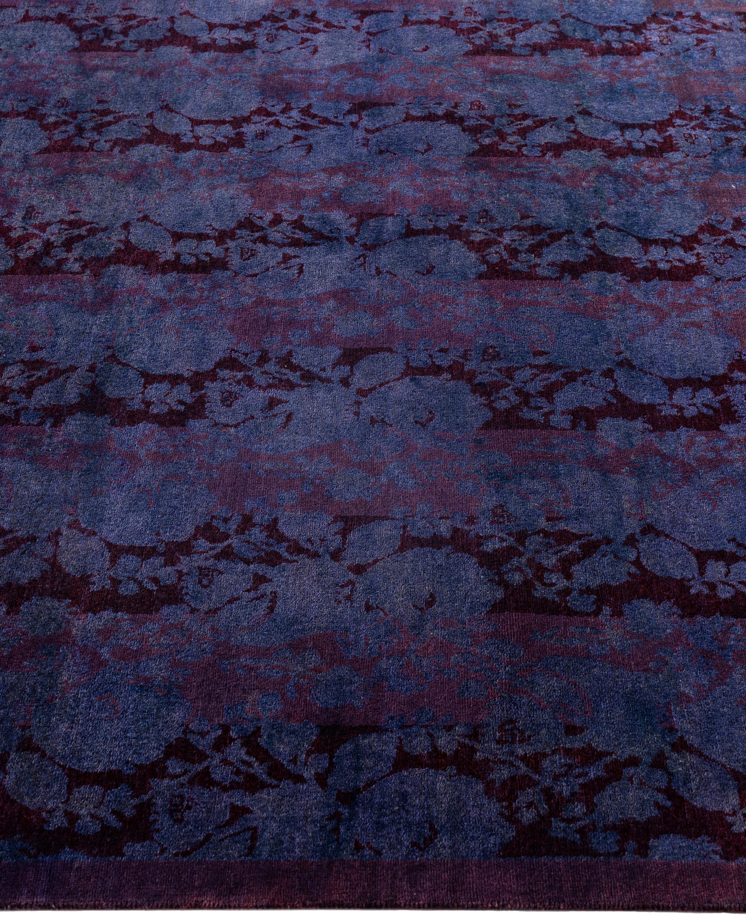 Hand-Knotted Overdyed One-of-a-Kind Wool Purple Area Rug 5' 1