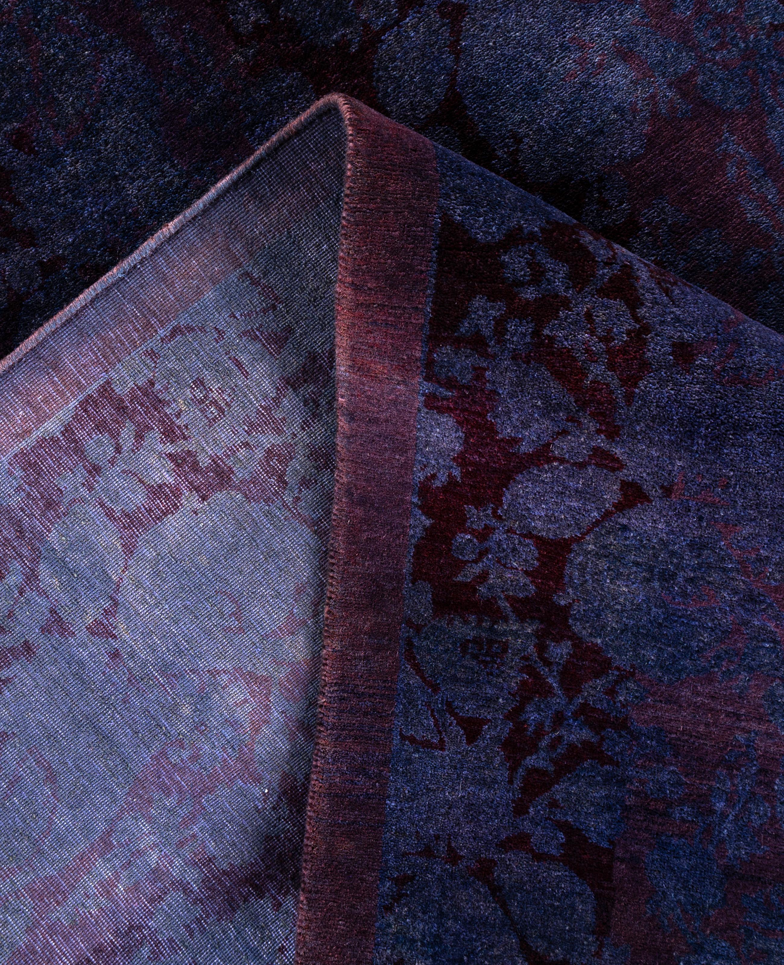 Contemporary Overdyed One-of-a-Kind Wool Purple Area Rug 5' 1