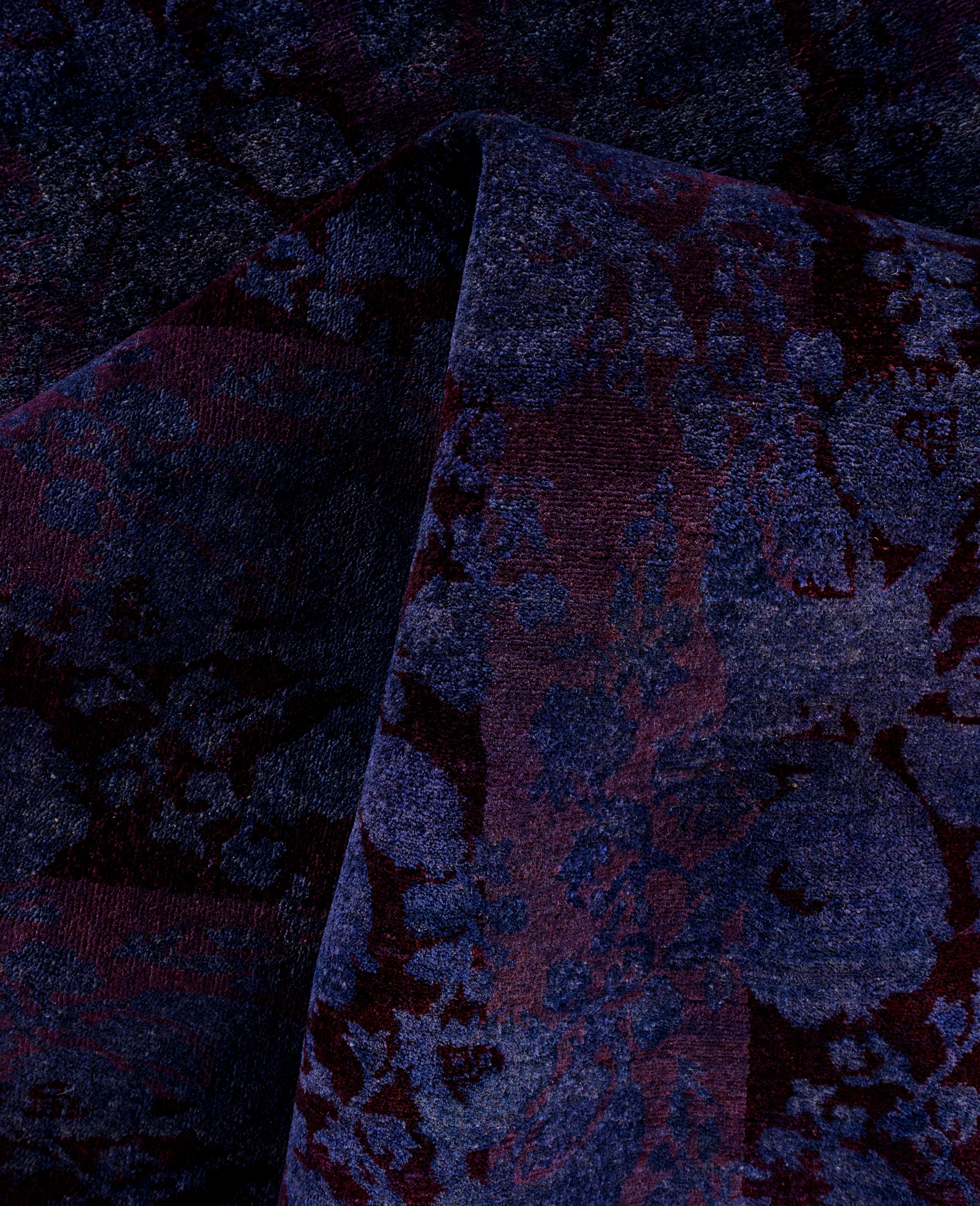 Overdyed One-of-a-Kind Wool Purple Area Rug 5' 1