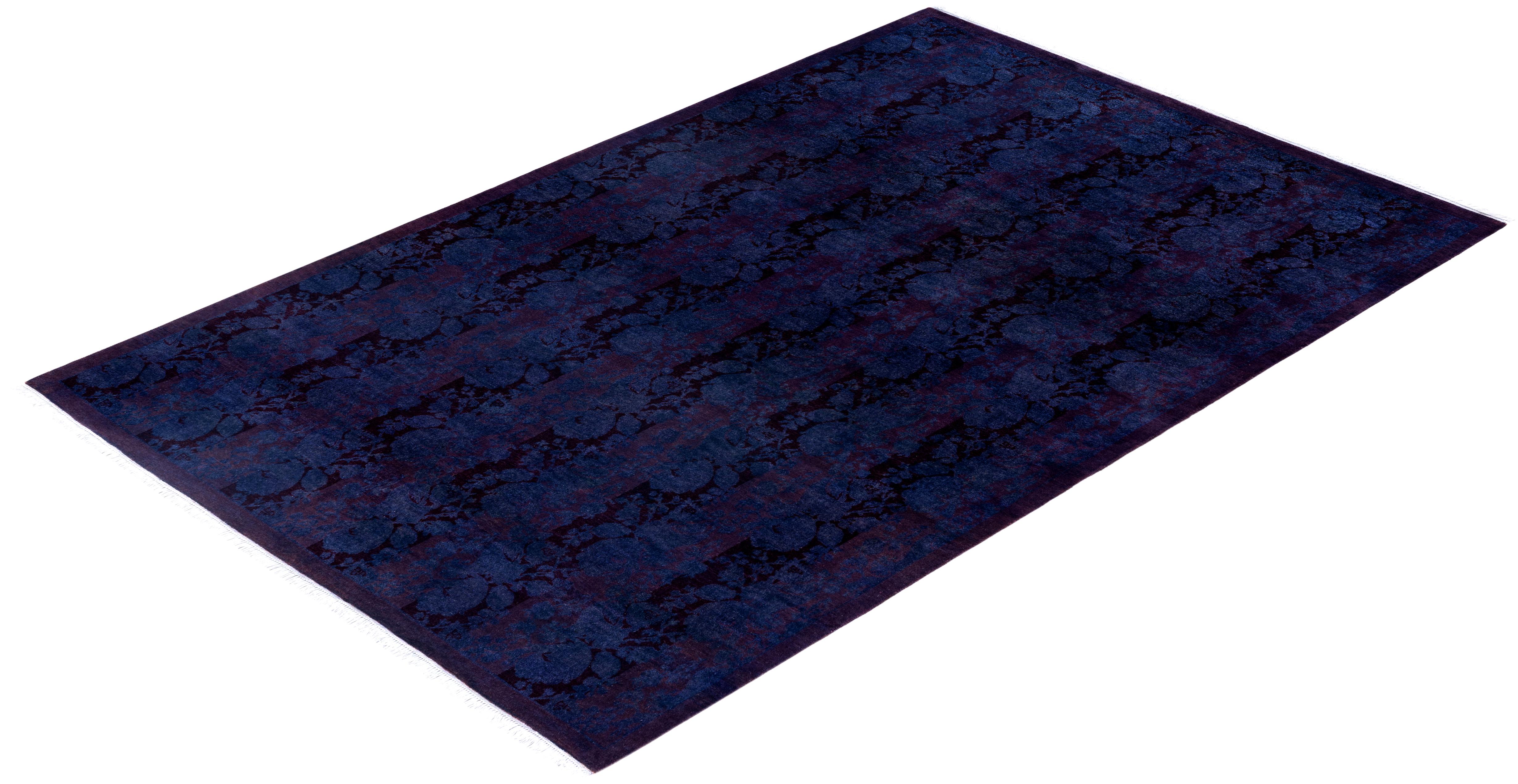 Overdyed One-of-a-Kind Wool Purple Area Rug 5' 1