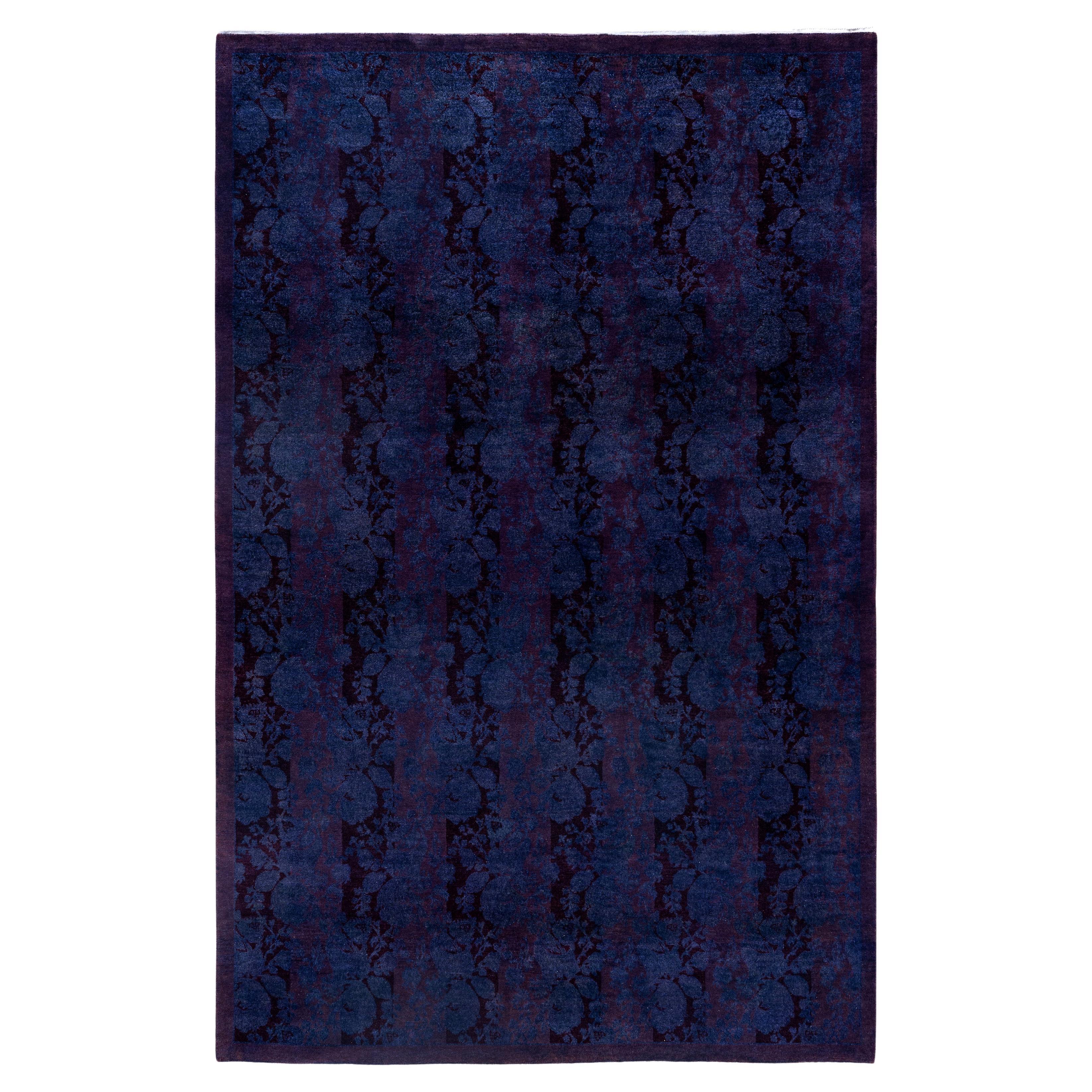Overdyed One-of-a-Kind Wool Purple Area Rug 5' 1" x 7' 10" For Sale