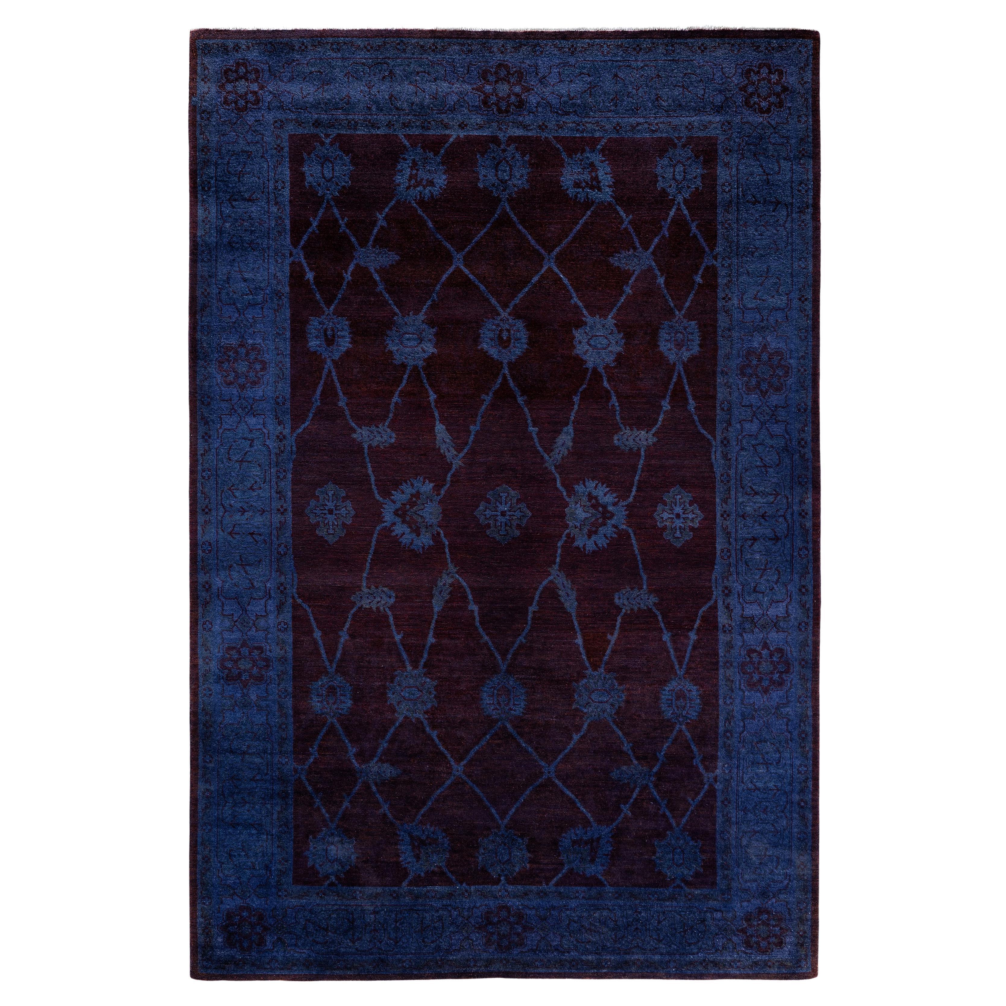 Alfombra de lana Overdyed Única en su género Púrpura 6' 1" x 9' 2" en venta