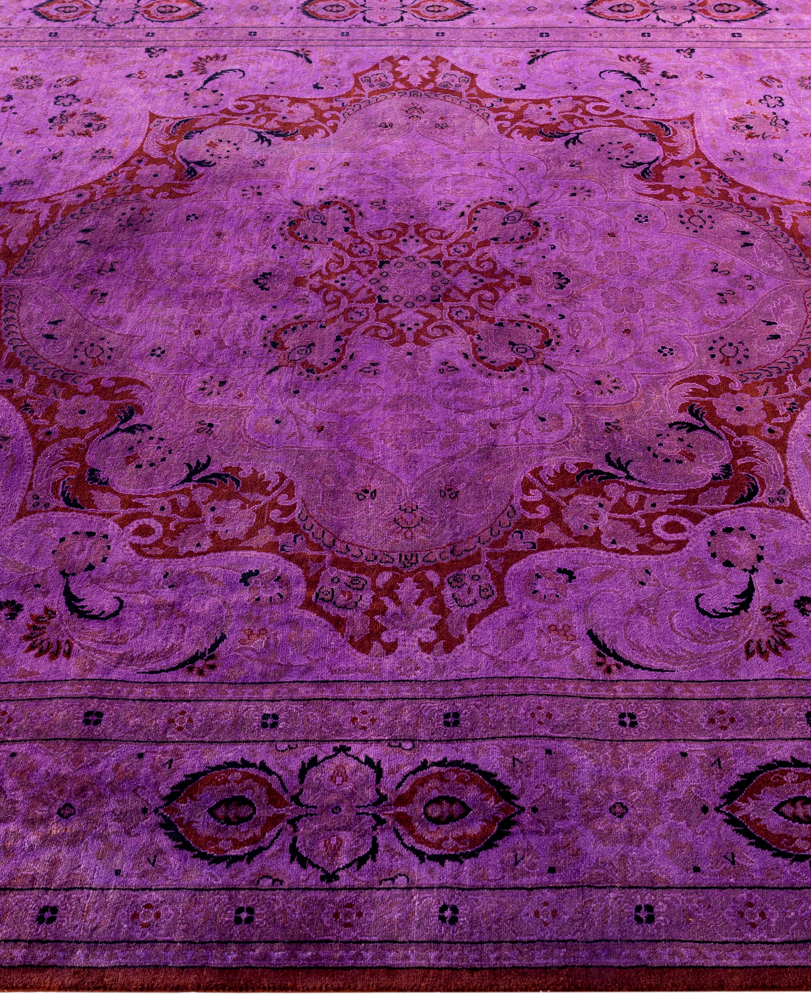 Annodato a mano Tappeto Overdyed One-of-a-Kind Wool Purple Area Rug 6' 2
