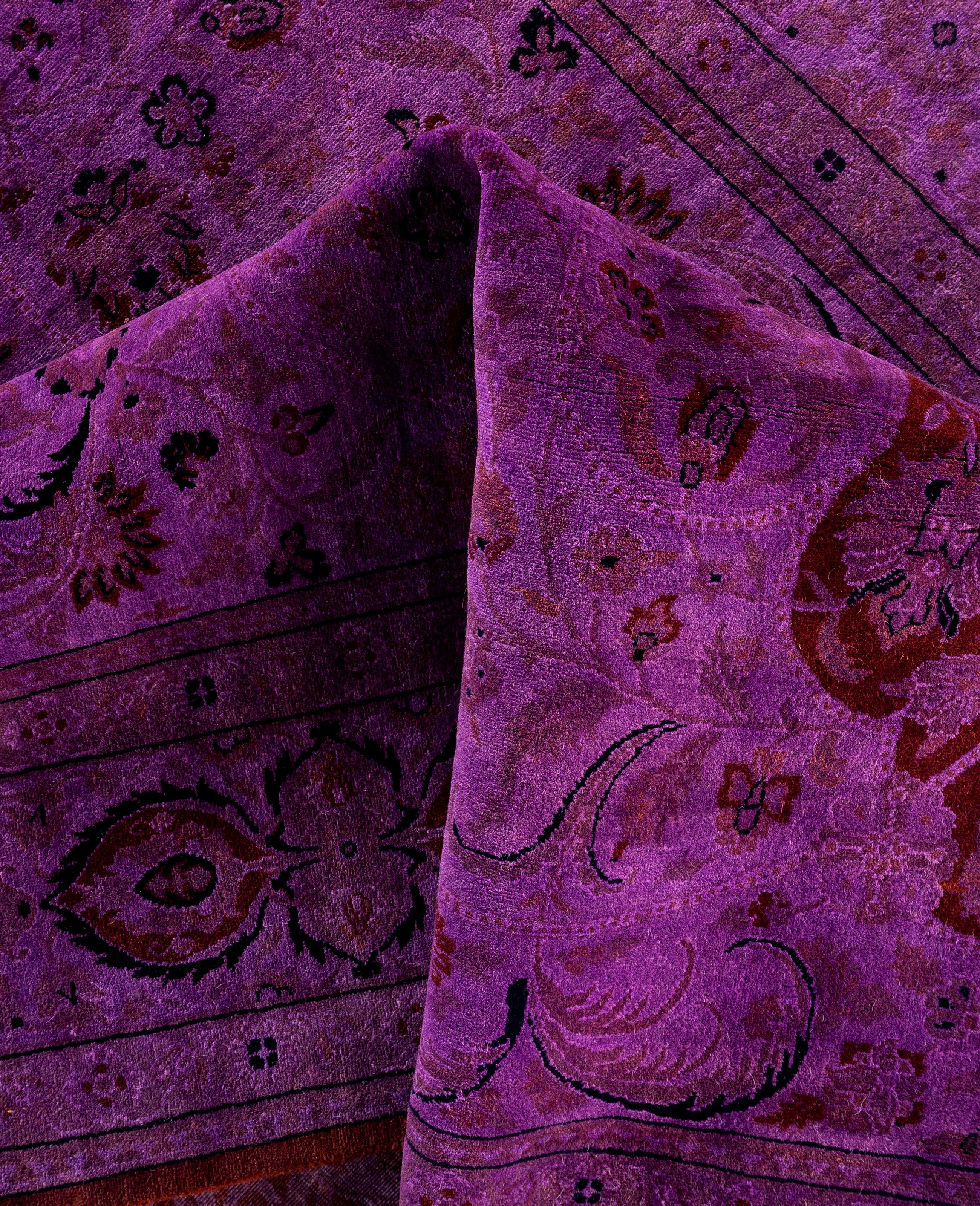 Lana Tappeto Overdyed One-of-a-Kind Wool Purple Area Rug 6' 2