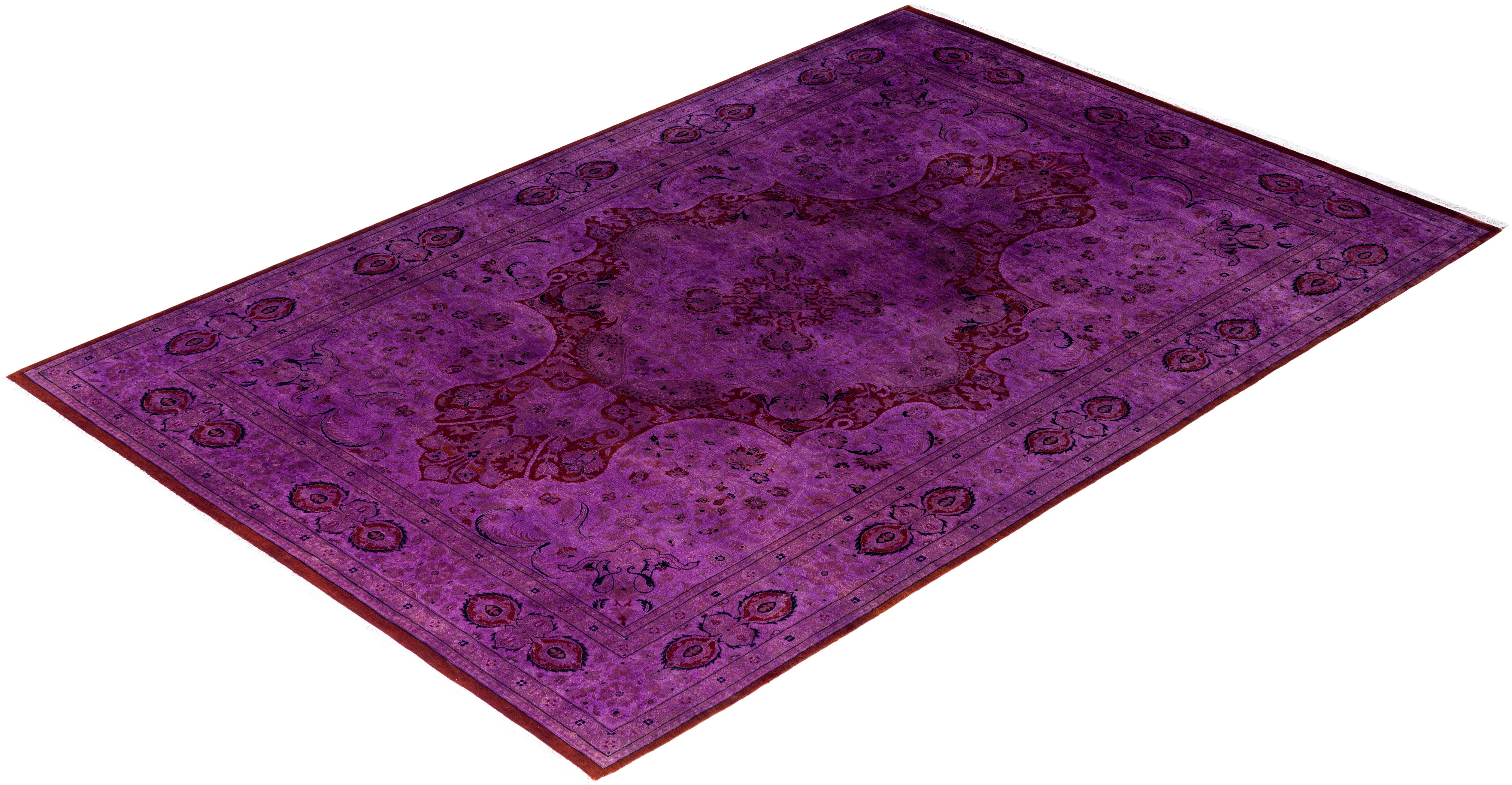 Tappeto Overdyed One-of-a-Kind Wool Purple Area Rug 6' 2