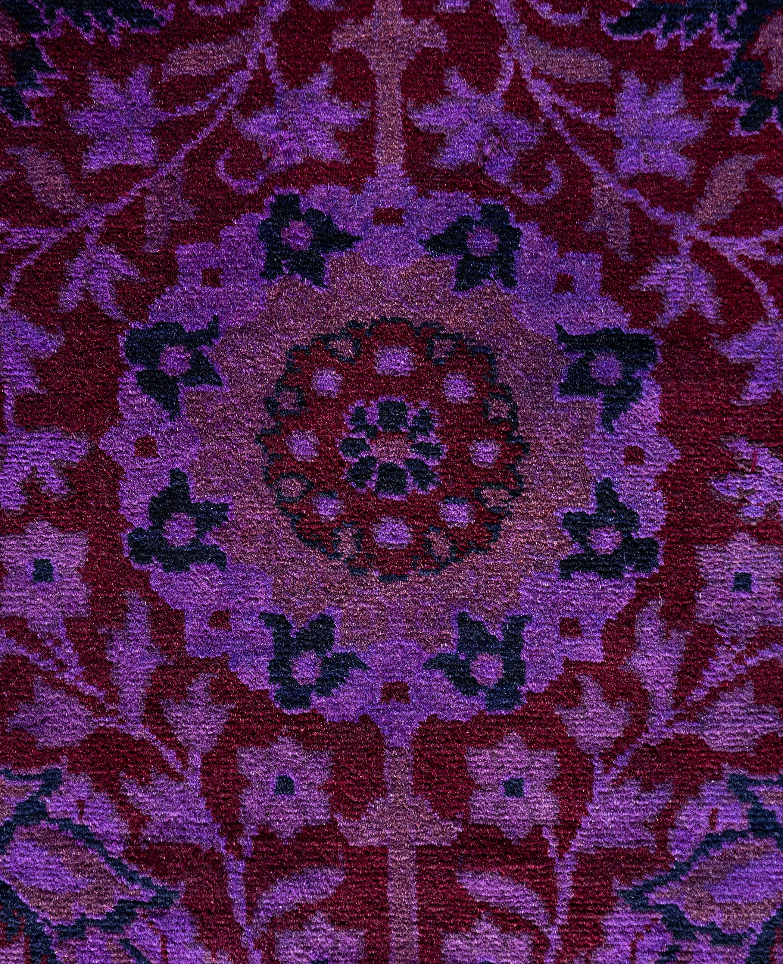 Pakistani Overdyed One-of-a-Kind Wool Purple Area Rug 8' 1