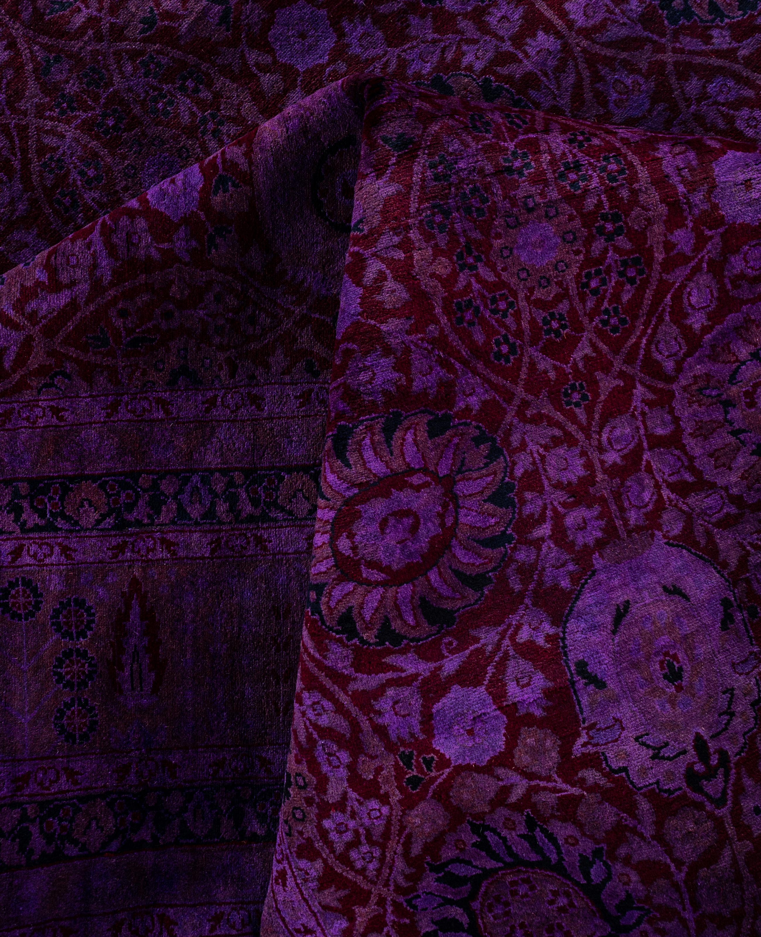 Overdyed One-of-a-Kind Wool Purple Area Rug 8' 1