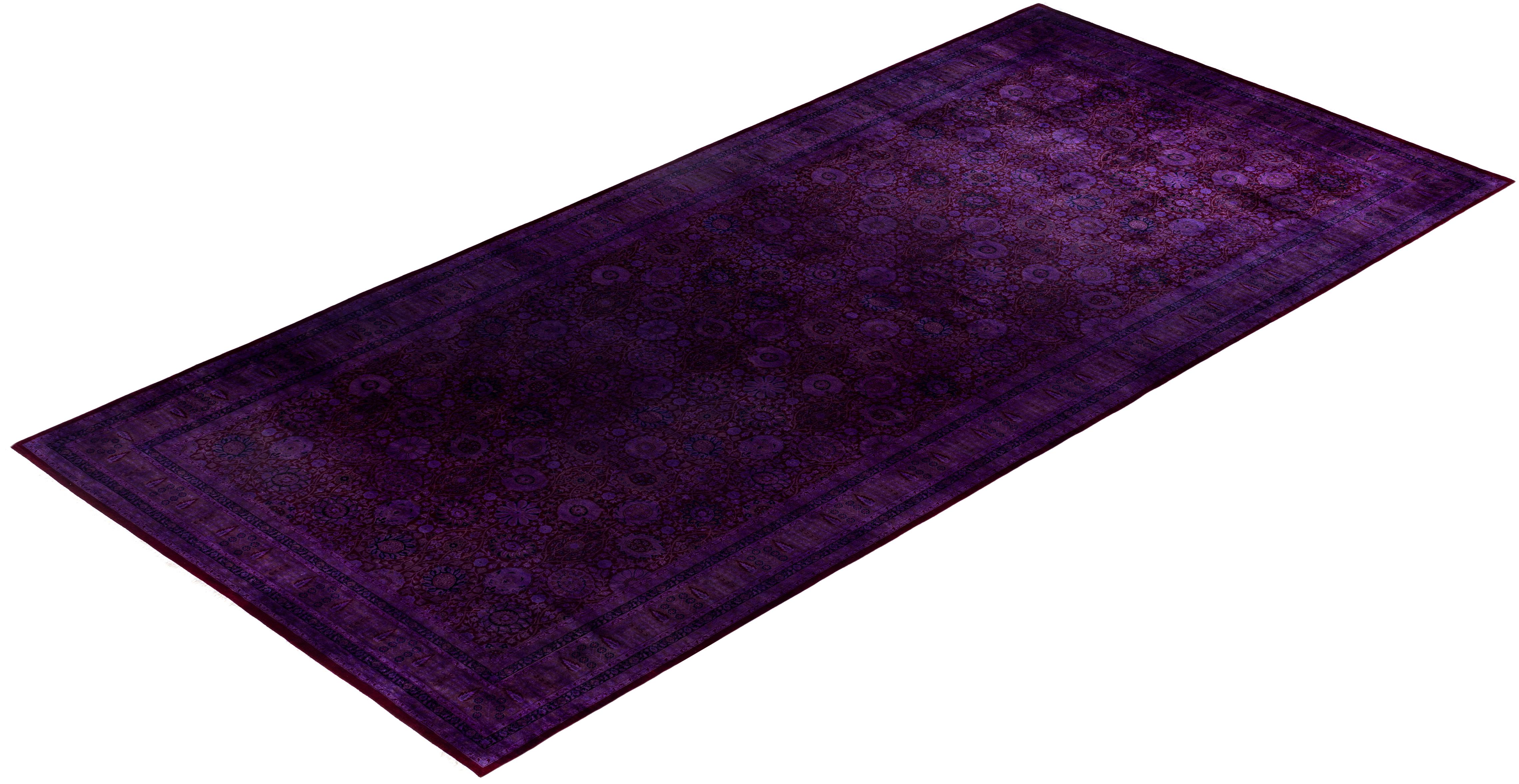 Overdyed One-of-a-Kind Wool Purple Area Rug 8' 1