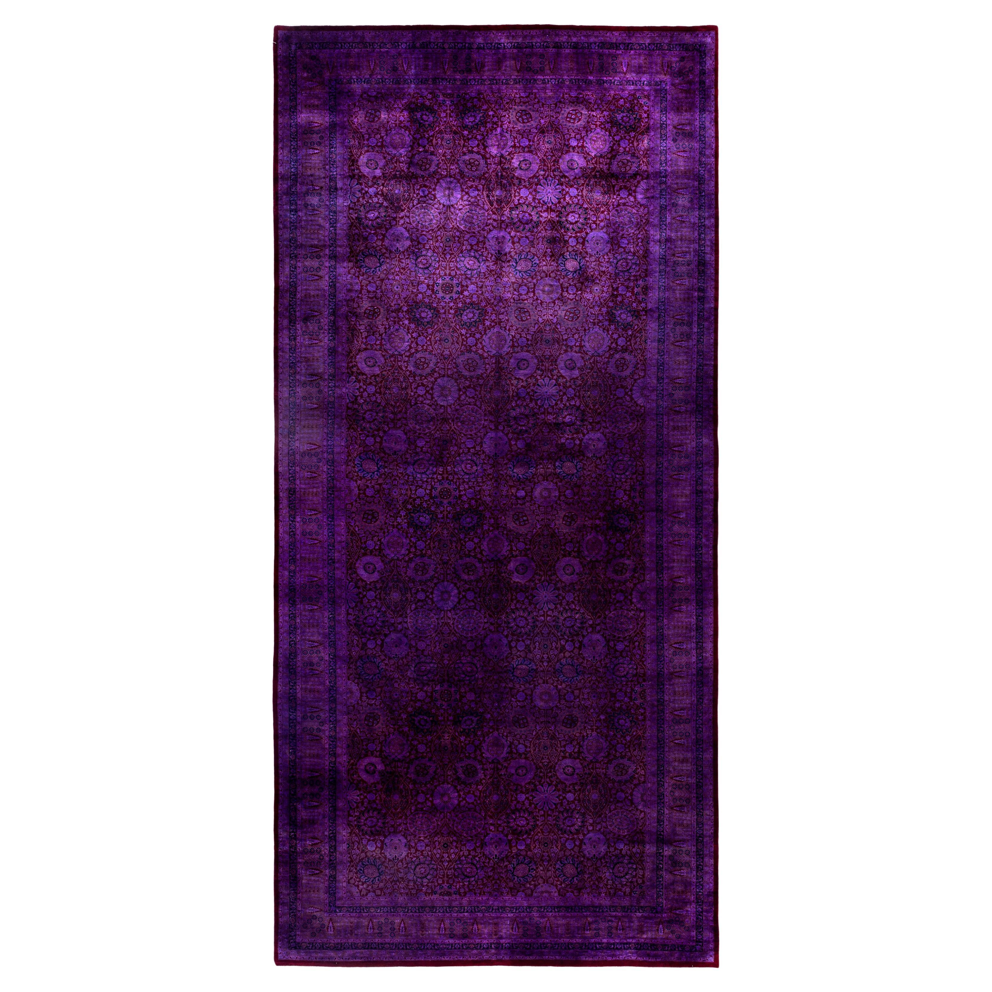 Overdyed One-of-a-Kind Wool Purple Area Rug 8' 1" x 17' 4"