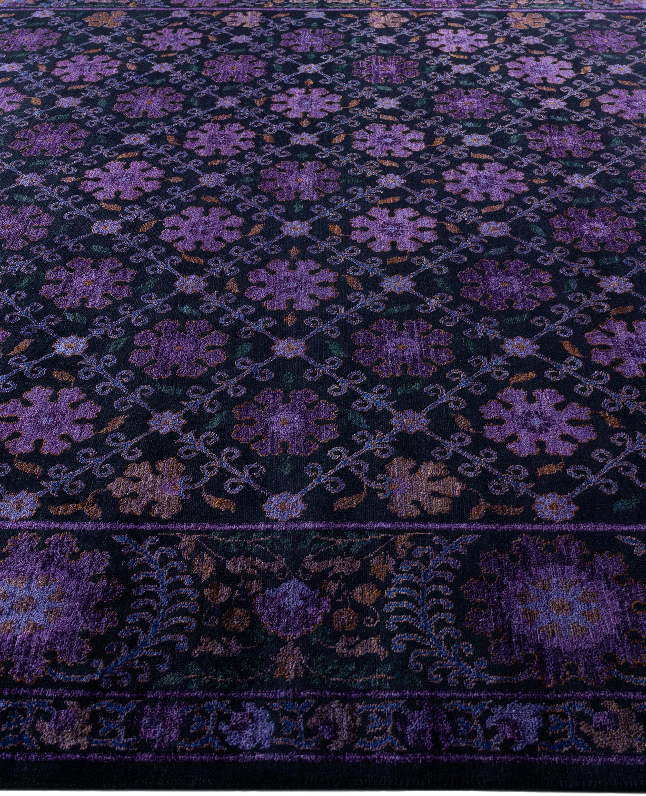 Annodato a mano Tappeto Overdyed One-of-a-Kind Wool Purple Area Rug 8' 3