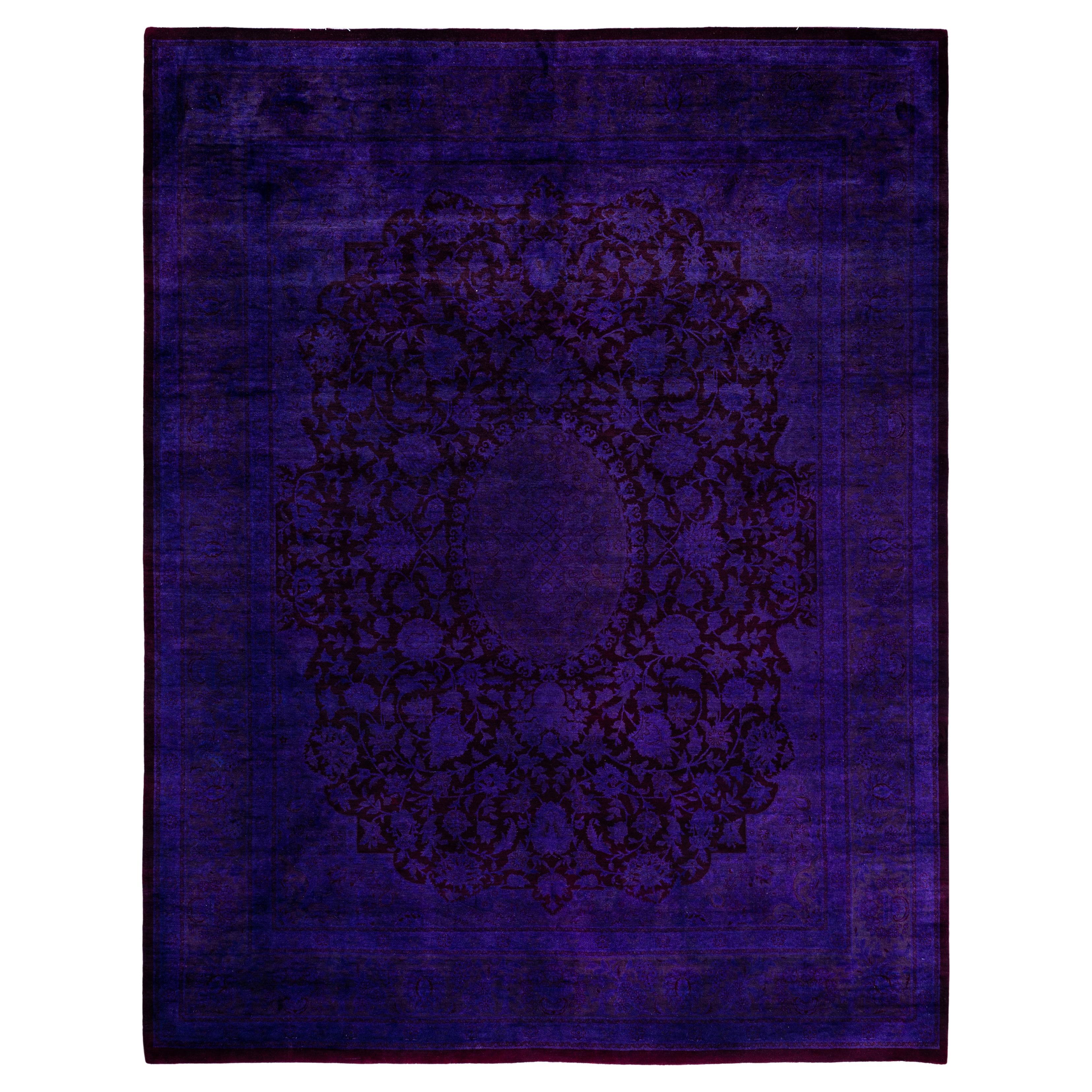 Alfombra de lana Overdyed Única en su género Morado 8' 3" x 10' 7"