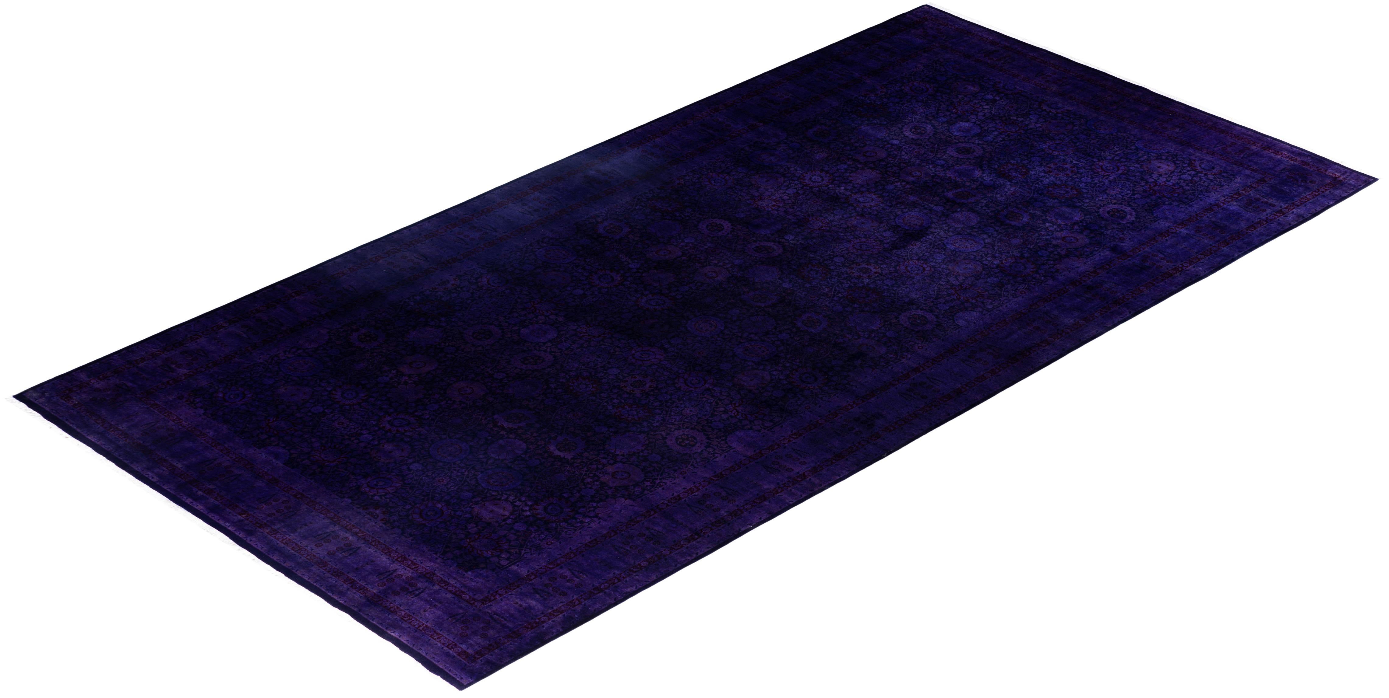 Overdyed One-of-a-Kind Wolle lila Bereich Teppich 9' 1