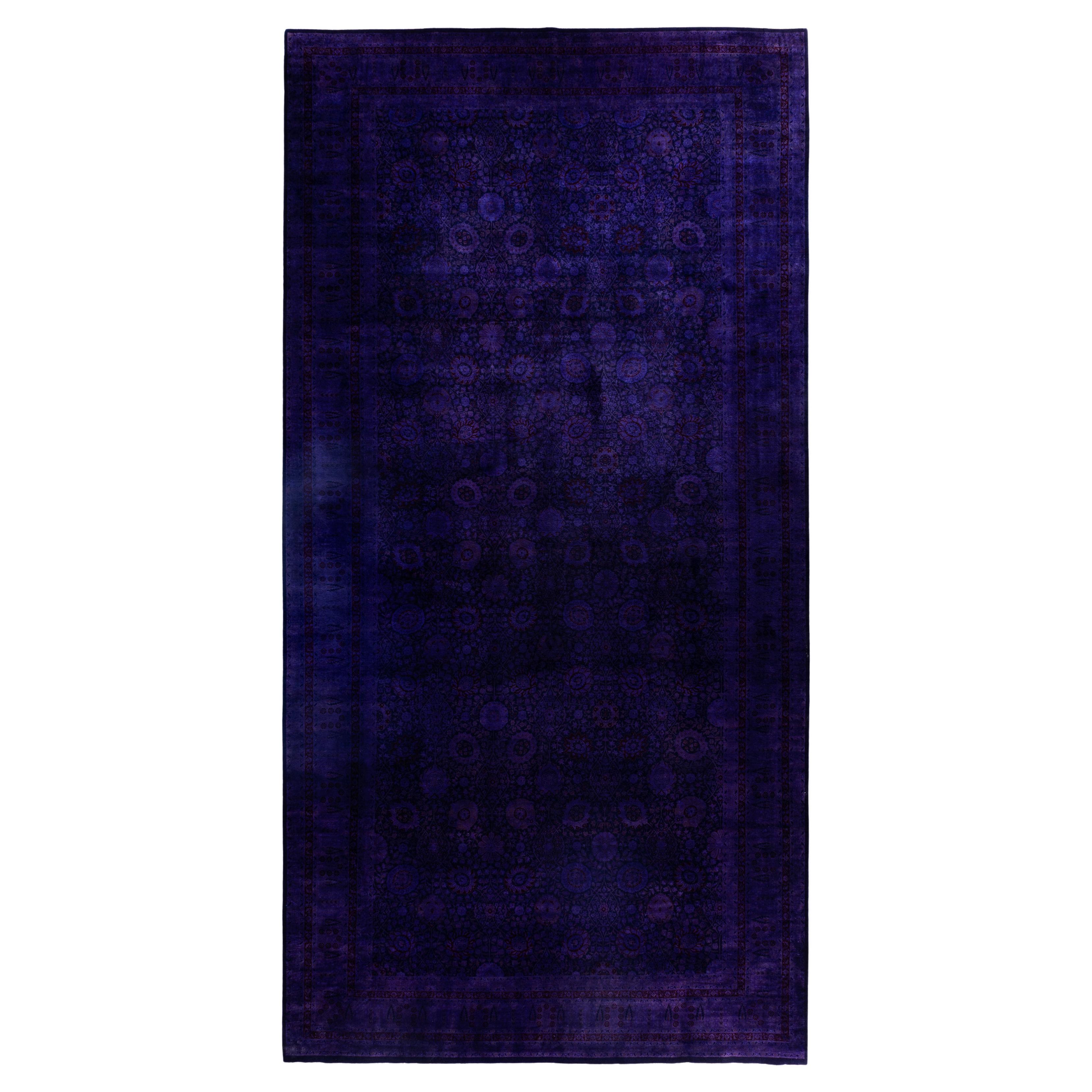 Overdyed One-of-a-Kind Wolle lila Bereich Teppich 9' 1" x 18' 1"