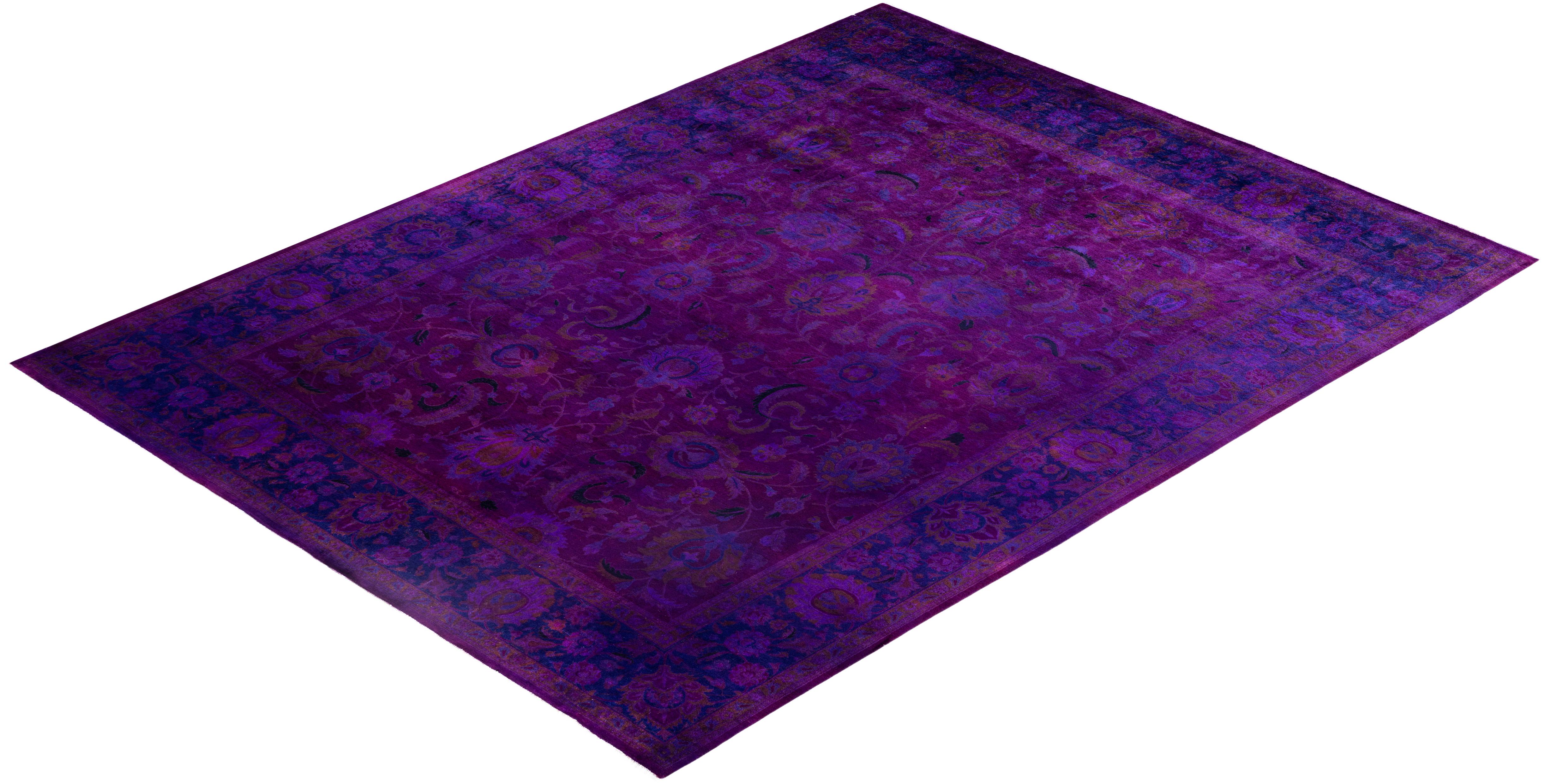 Overdyed One-of-a-Kind Wolle lila Bereich Teppich 9' 2