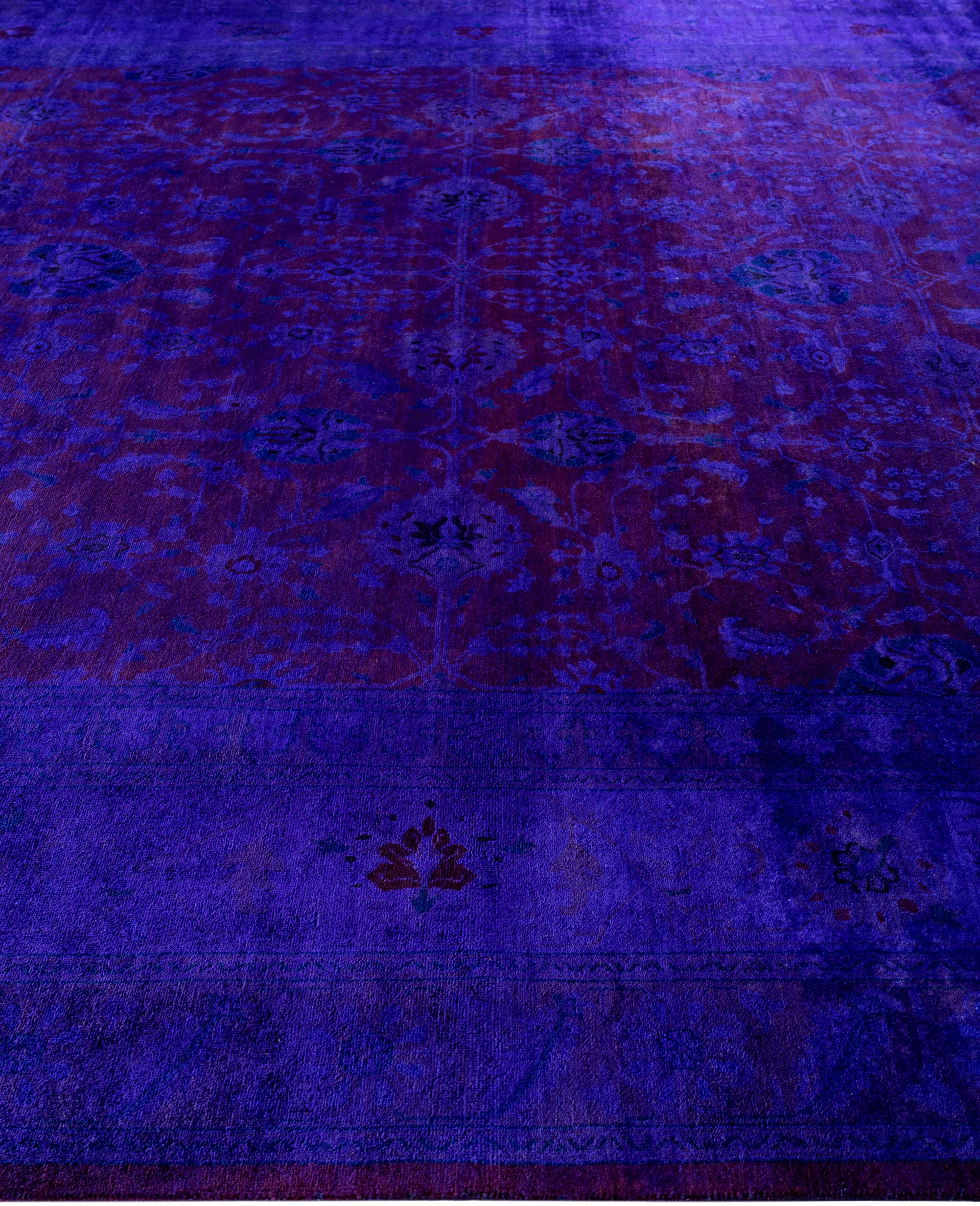 Overdyed One-of-a-Kind Wolle lila Bereich Teppich 9' 3