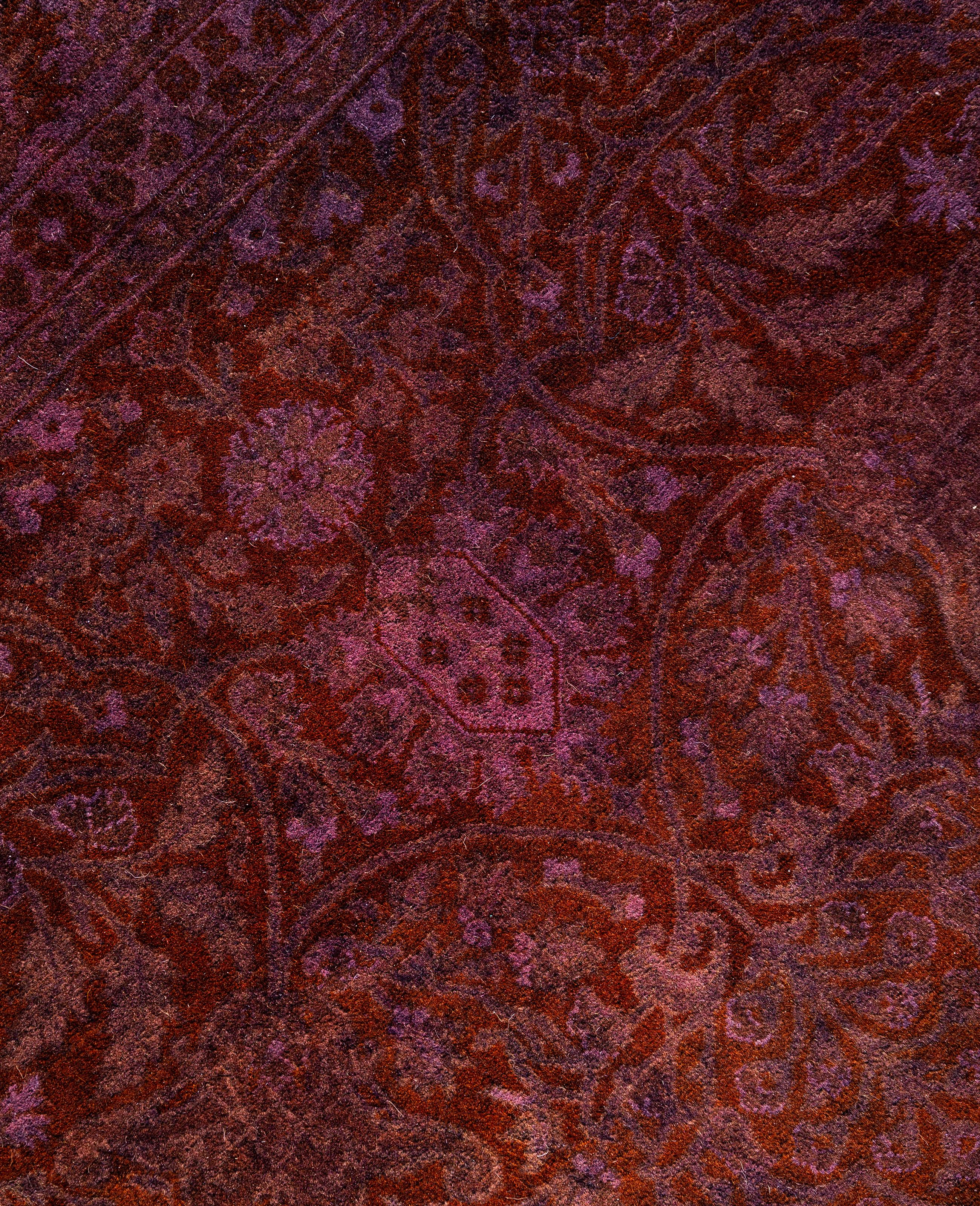 Pakistani Overdyed One-of-a-Kind Wool Purple Octagon Area Rug 6' 1