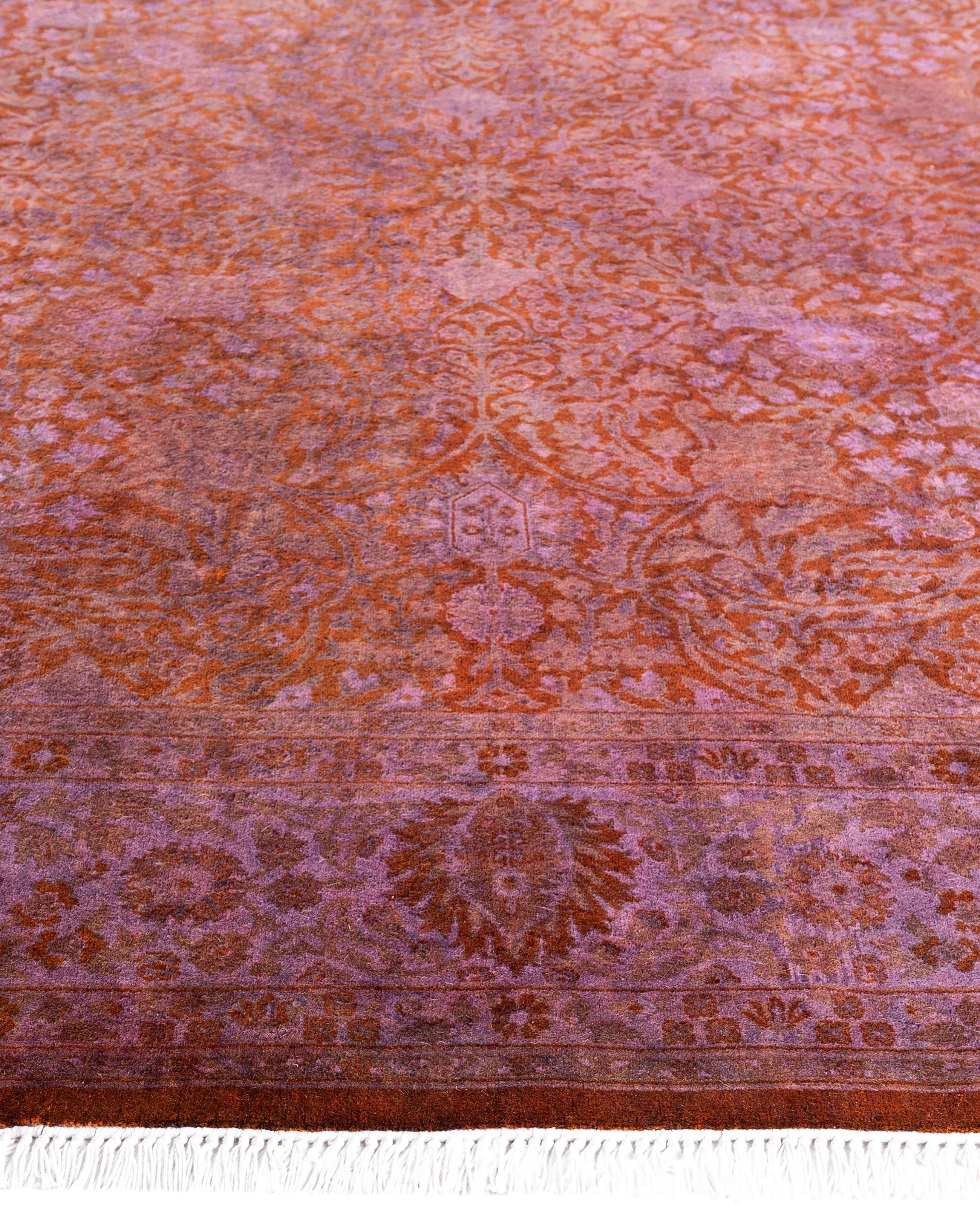 Hand-Knotted Overdyed One-of-a-Kind Wool Purple Octagon Area Rug 6' 1