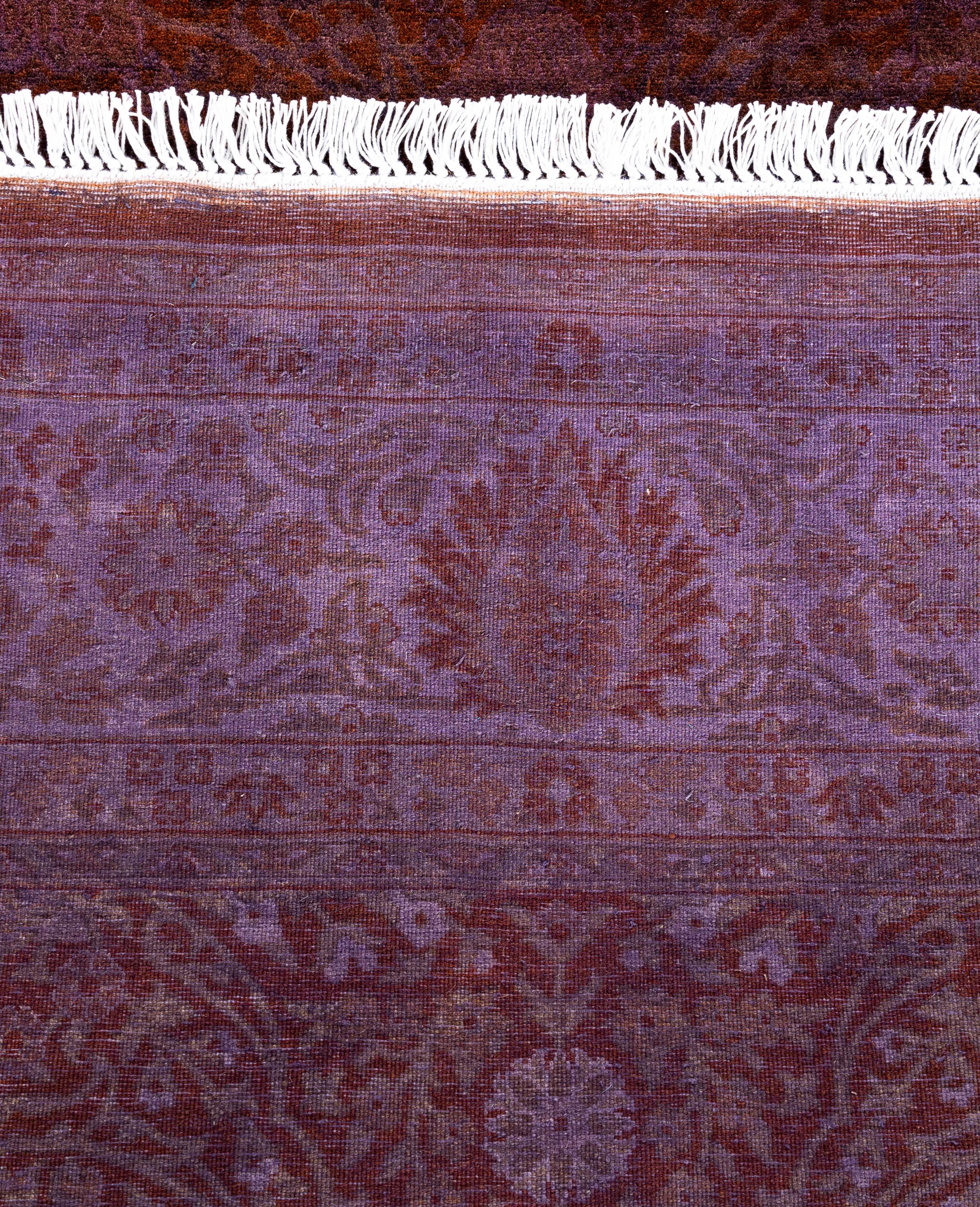 Overdyed One-of-a-Kind Wool Purple Octagon Area Rug 6' 1