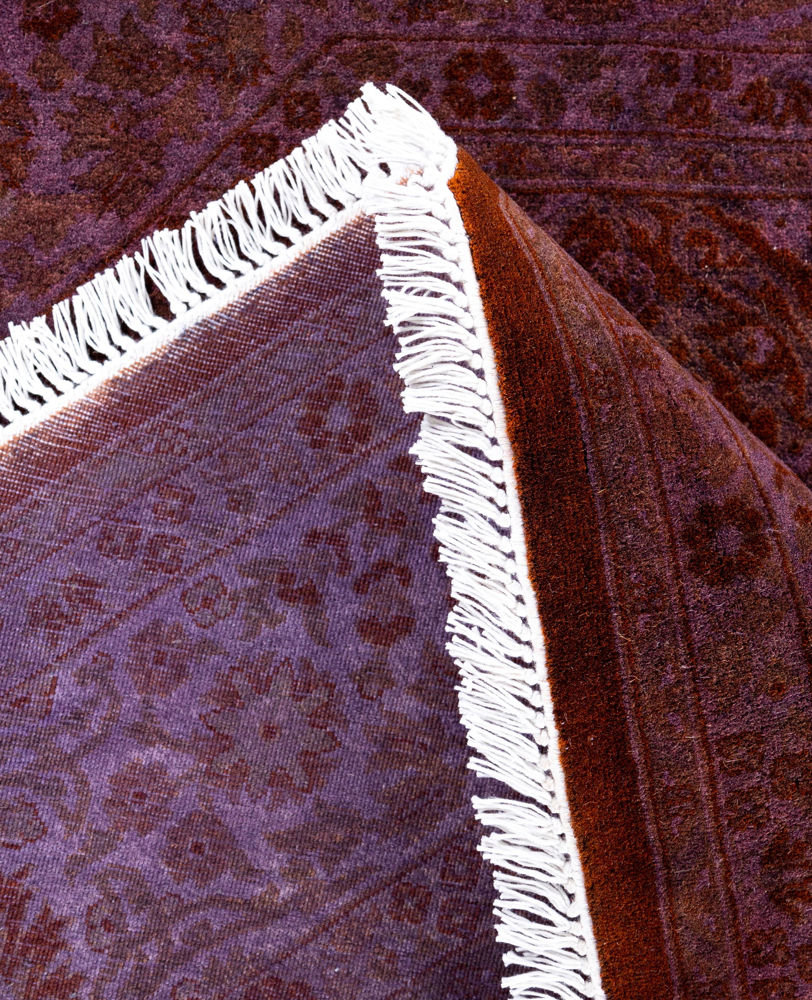 Contemporary Overdyed One-of-a-Kind Wool Purple Octagon Area Rug 6' 1