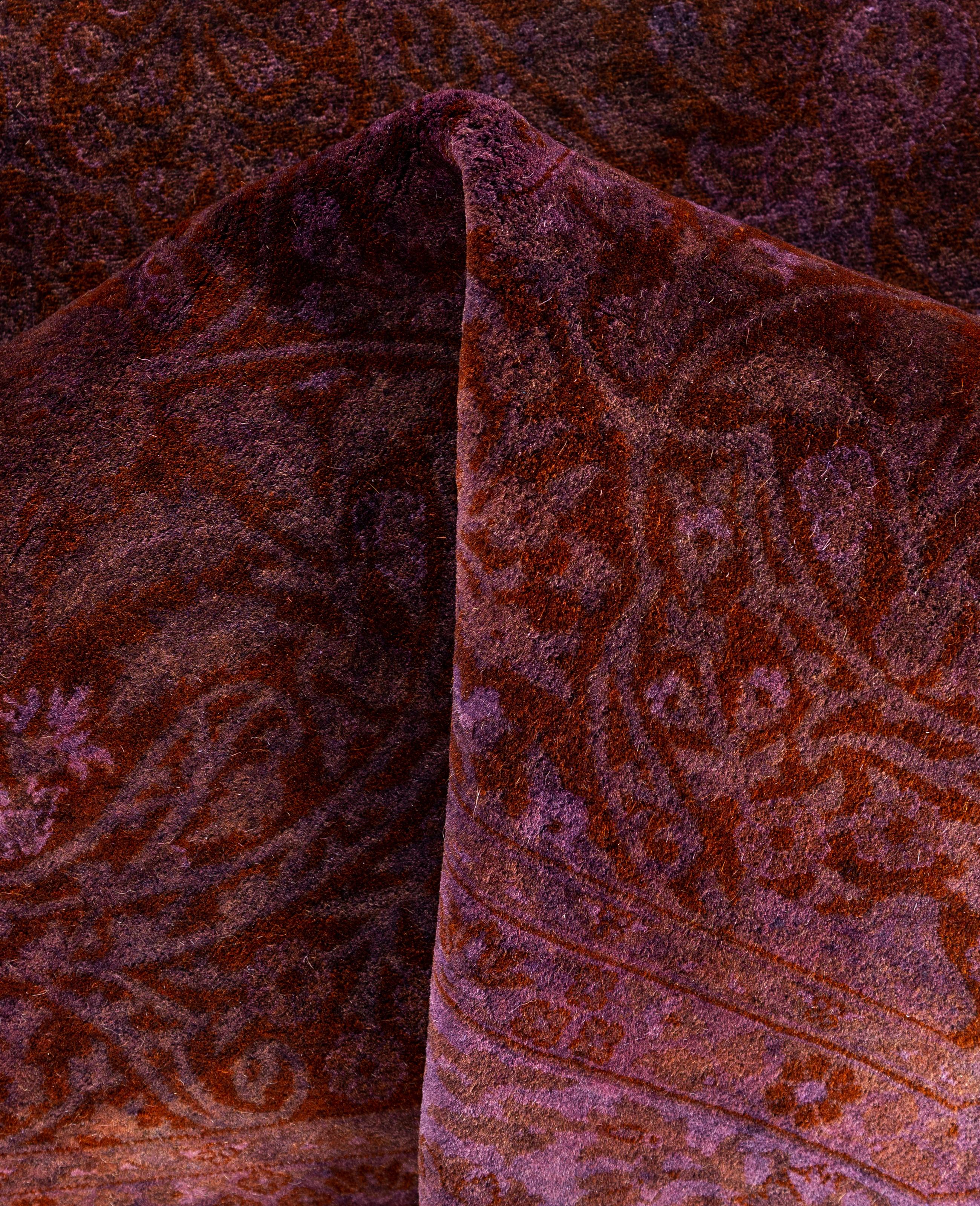 Overdyed One-of-a-Kind Wool Purple Octagon Area Rug 6' 1