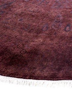 Overdyed One-of-a-Kind Wool Purple Round Area Rug 6' 1" x 6' 1"