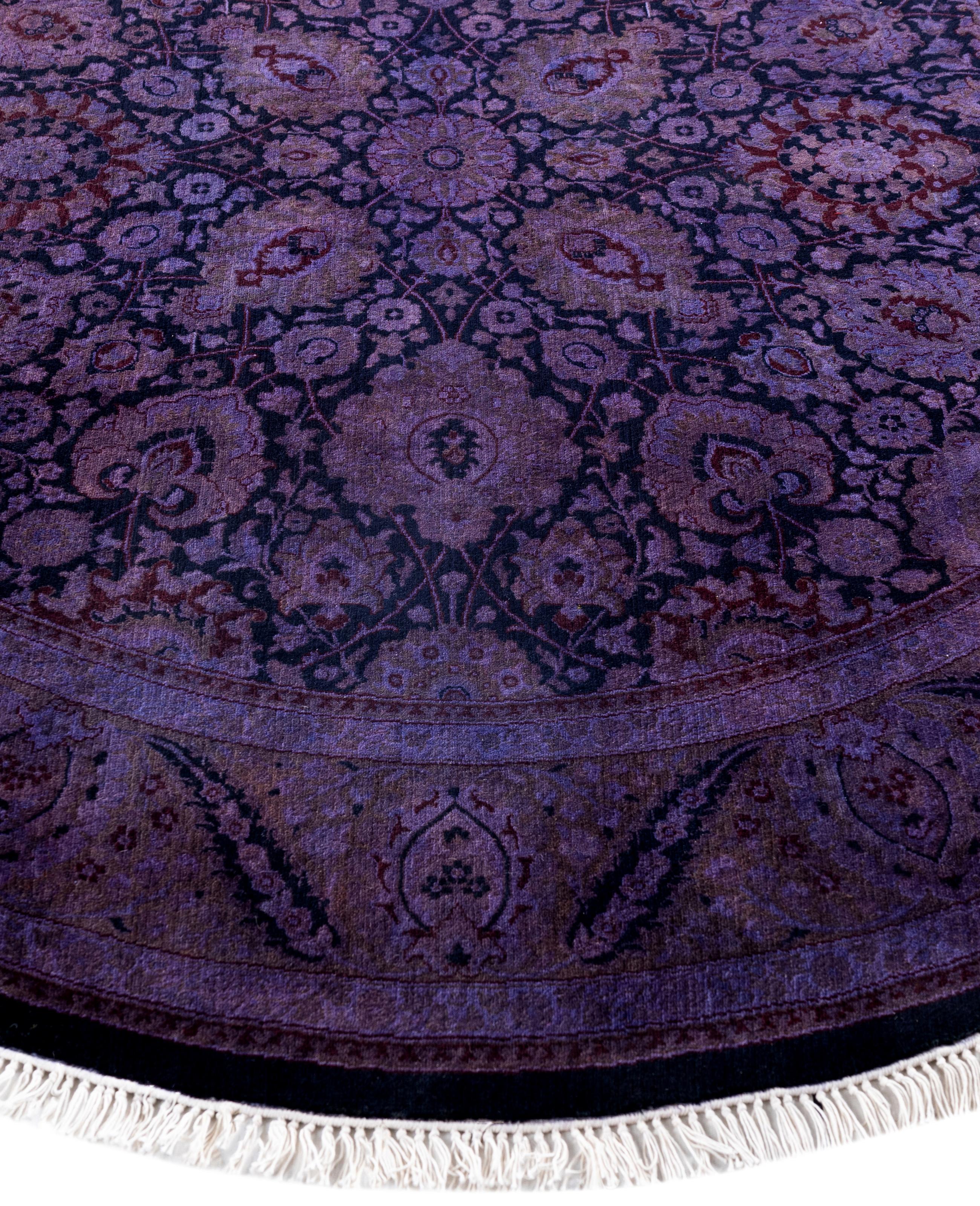 Annodato a mano Tappeto rotondo in lana viola Overdyed One-of-a-Kind 6' 1