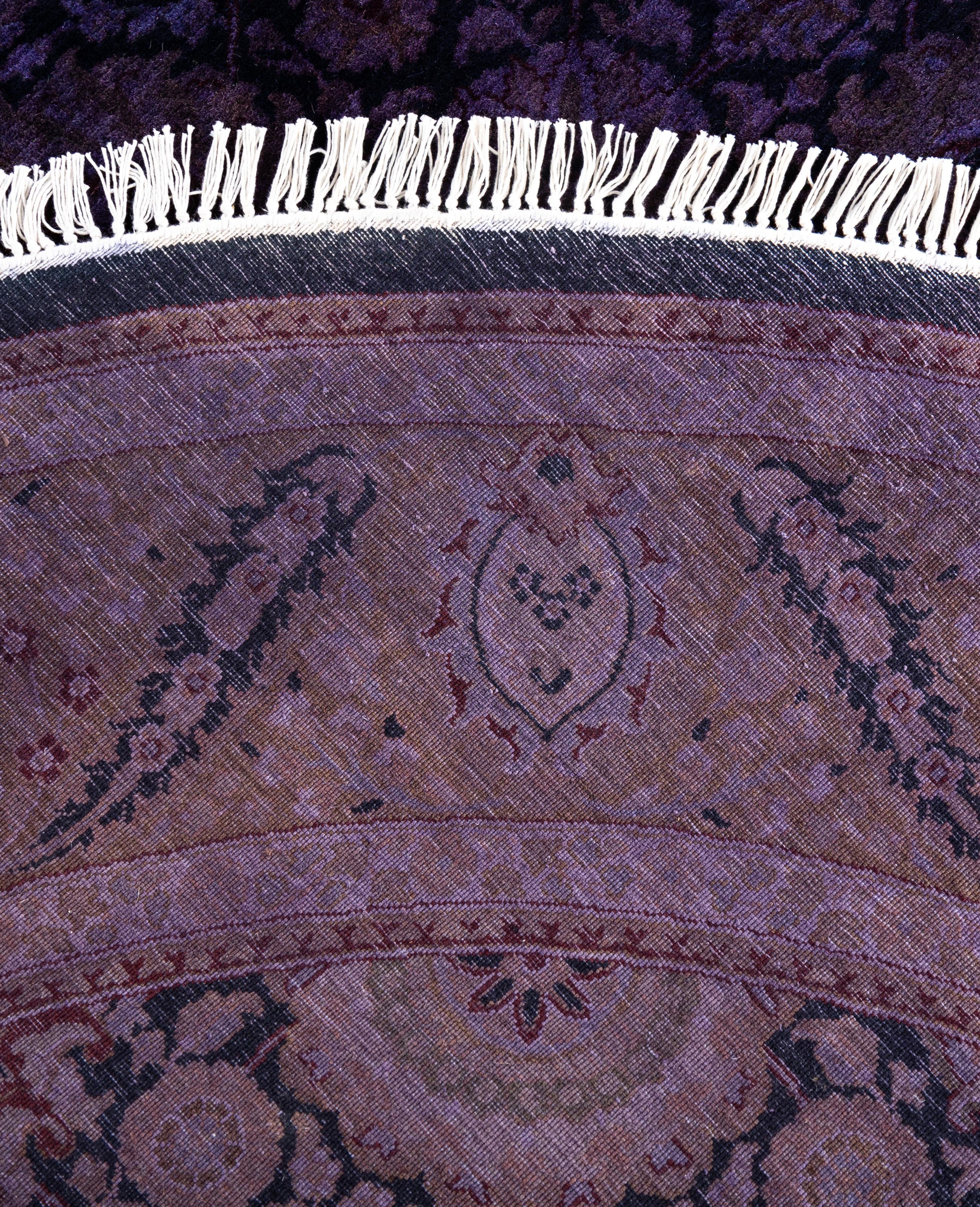 Tappeto rotondo in lana viola Overdyed One-of-a-Kind 6' 1