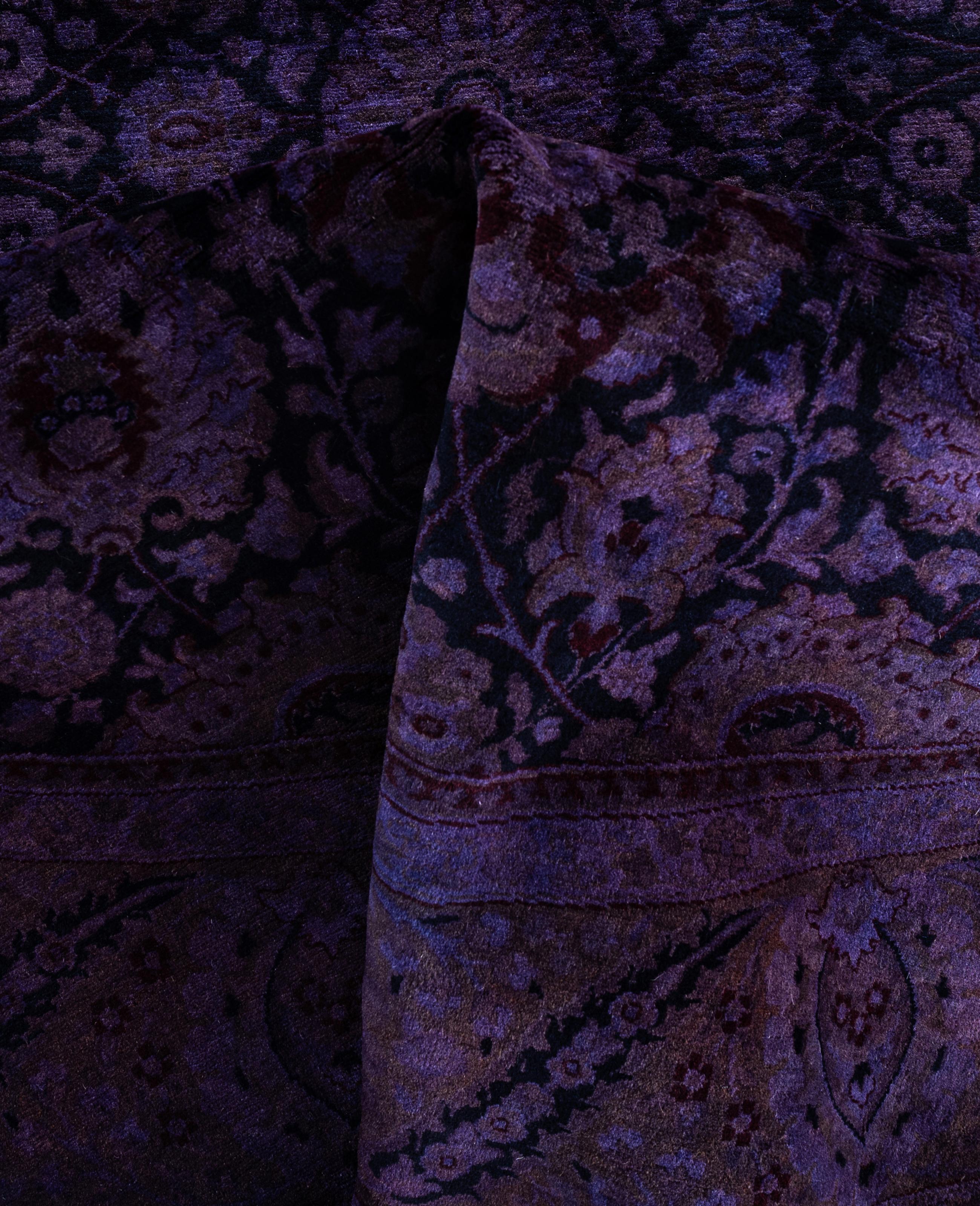Lana Tappeto rotondo in lana viola Overdyed One-of-a-Kind 6' 1